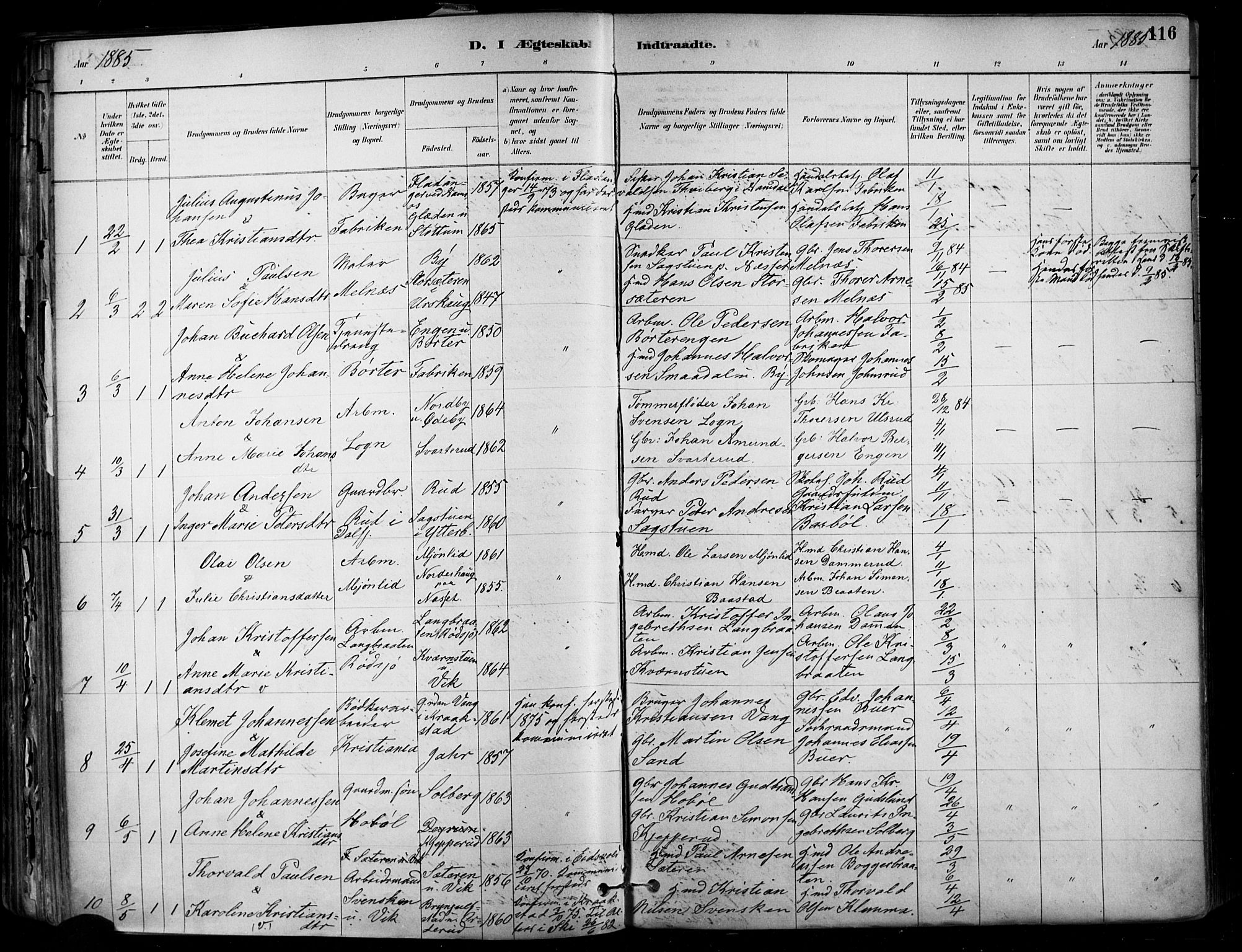 Enebakk prestekontor Kirkebøker, AV/SAO-A-10171c/F/Fa/L0016: Parish register (official) no. I 16, 1883-1898, p. 116