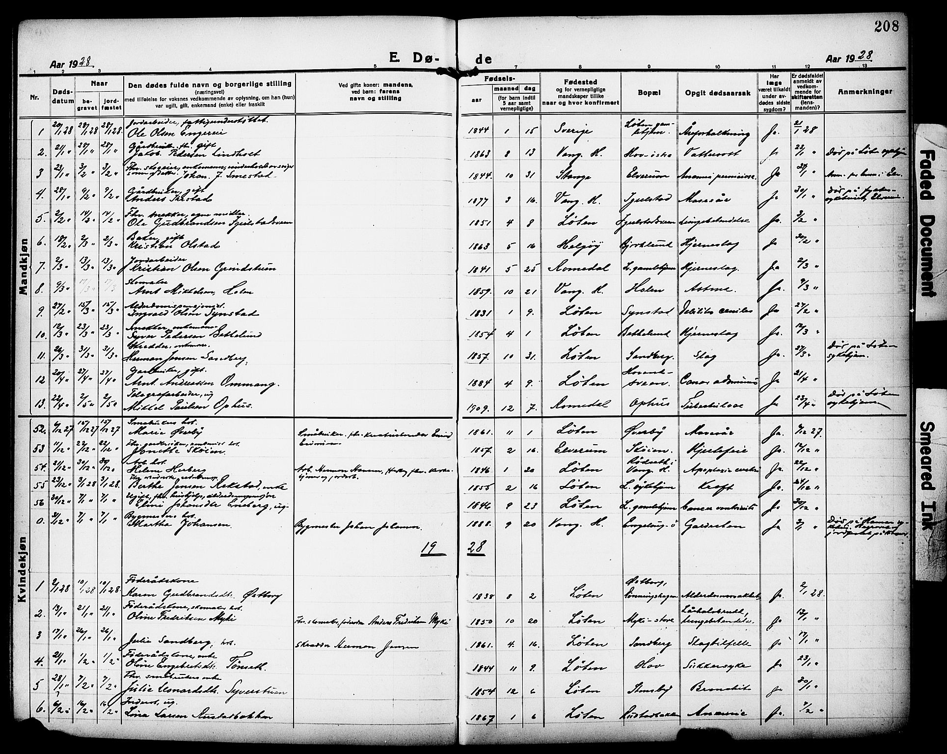 Løten prestekontor, AV/SAH-PREST-022/L/La/L0008: Parish register (copy) no. 8, 1920-1929, p. 208