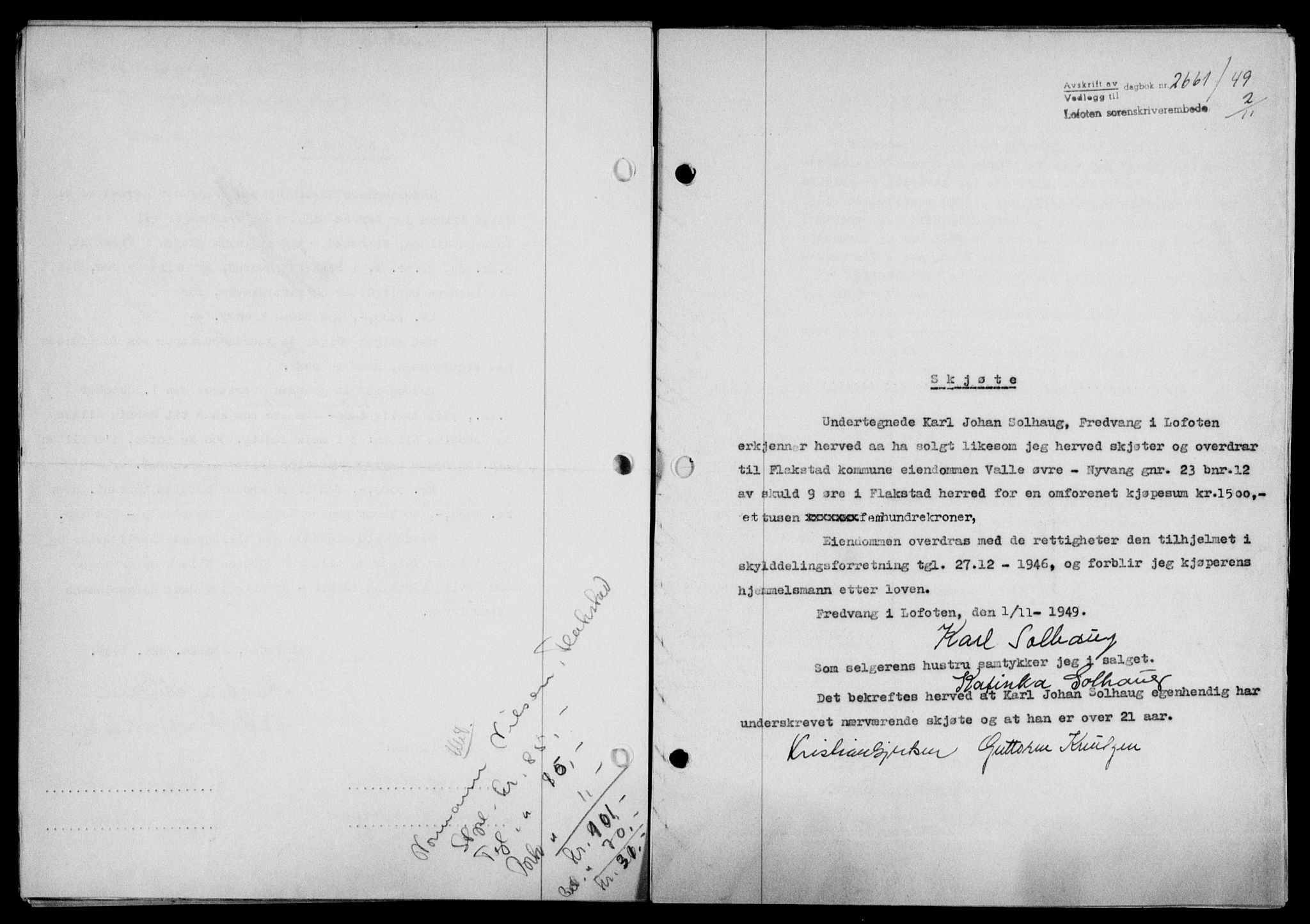 Lofoten sorenskriveri, SAT/A-0017/1/2/2C/L0022a: Mortgage book no. 22a, 1949-1950, Diary no: : 2661/1949