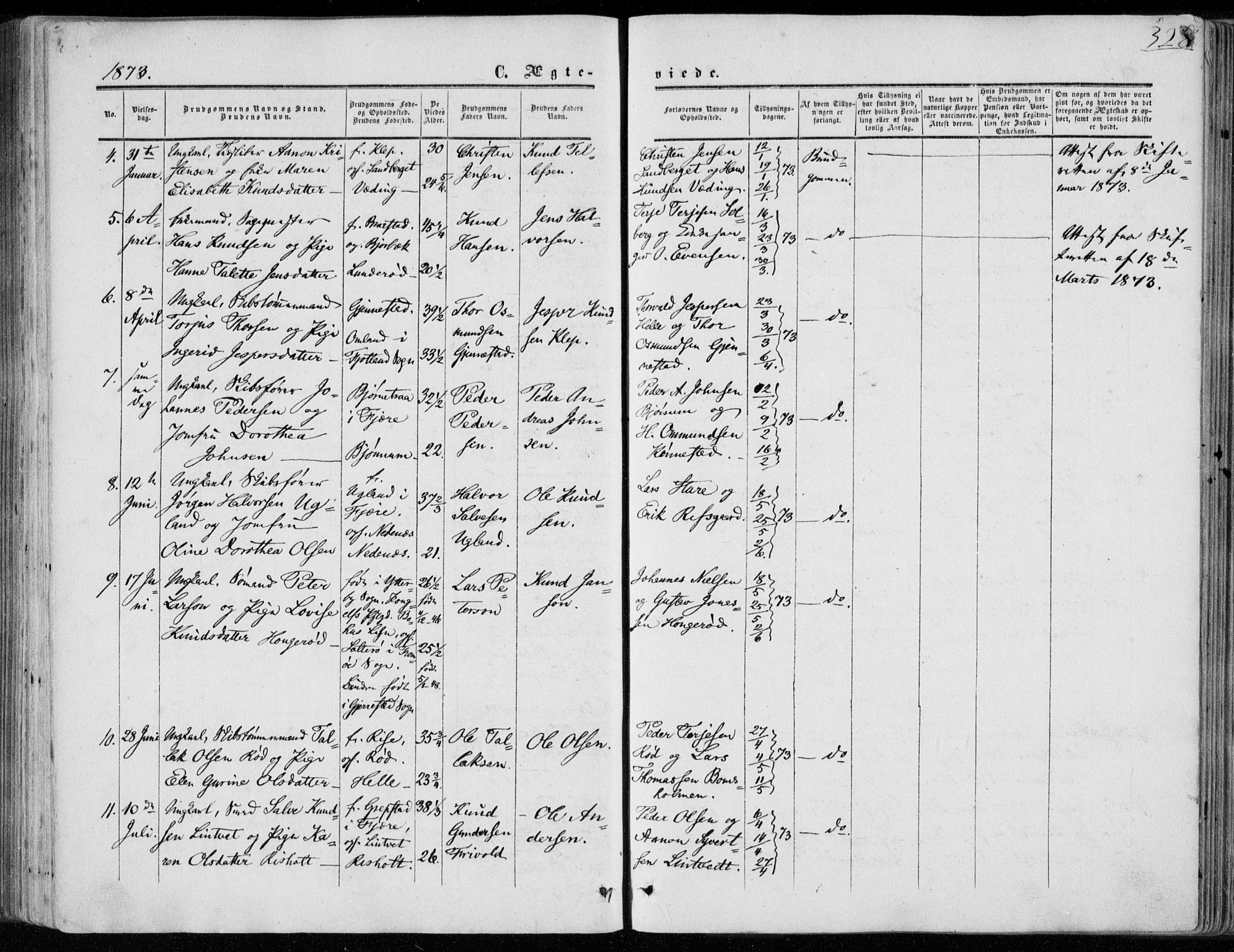 Øyestad sokneprestkontor, AV/SAK-1111-0049/F/Fa/L0015: Parish register (official) no. A 15, 1857-1873, p. 328