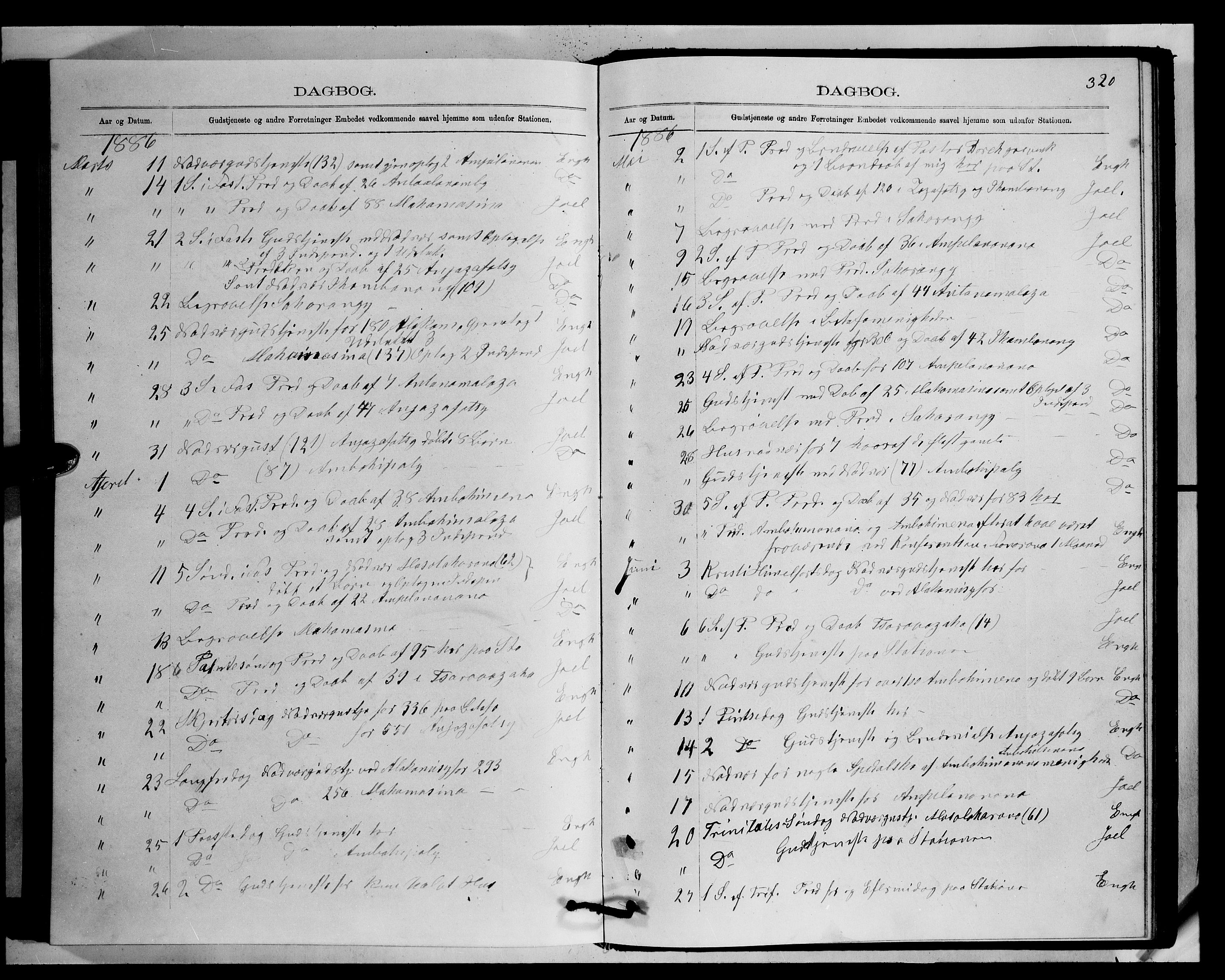 Archives FLM/NMS, Madagaskar, VID/MA-A-1163/D/Db/L0270: Parish register (official) no. 2, 1883-1886, p. 320