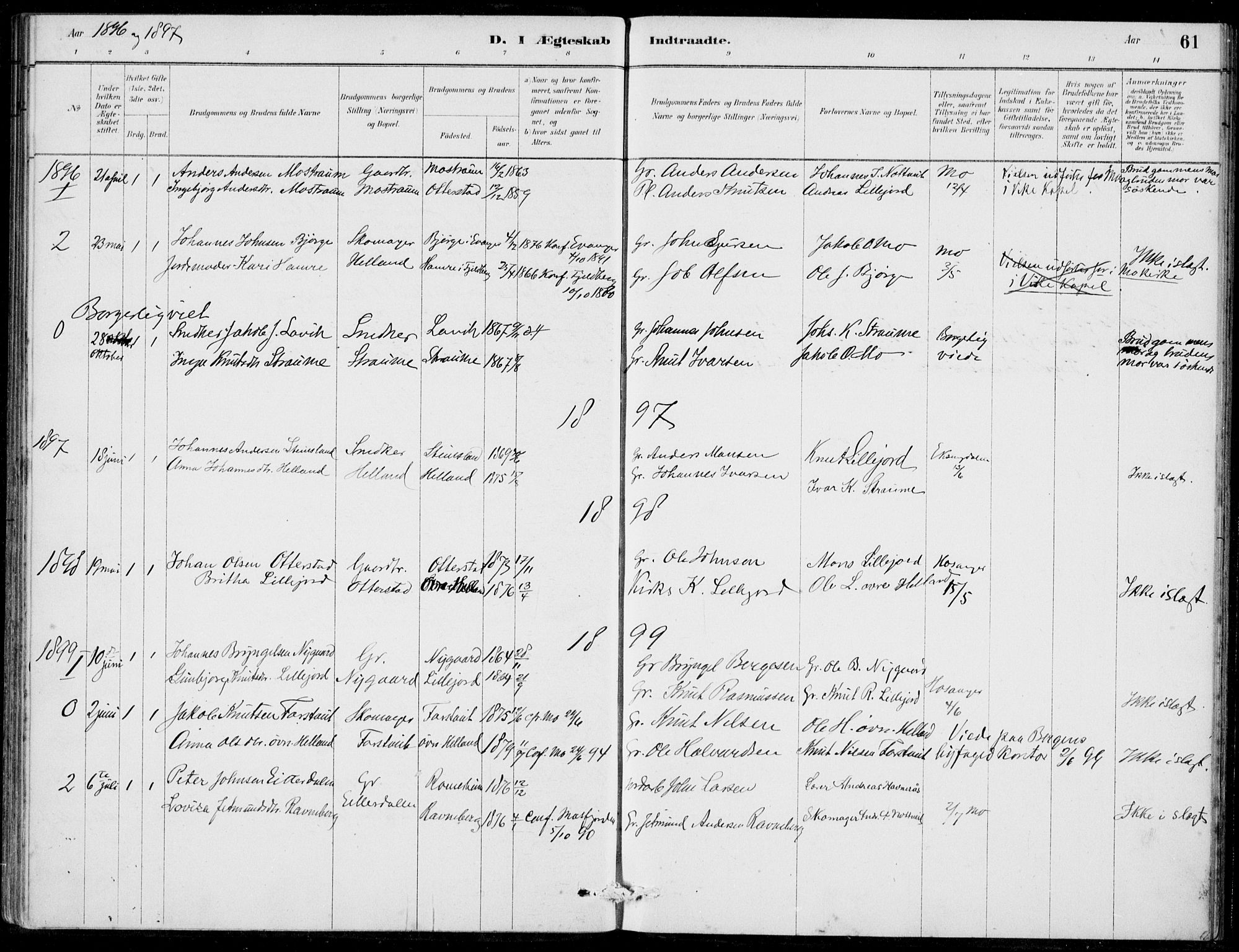 Hosanger sokneprestembete, AV/SAB-A-75801/H/Haa: Parish register (official) no. C  1, 1880-1900, p. 61