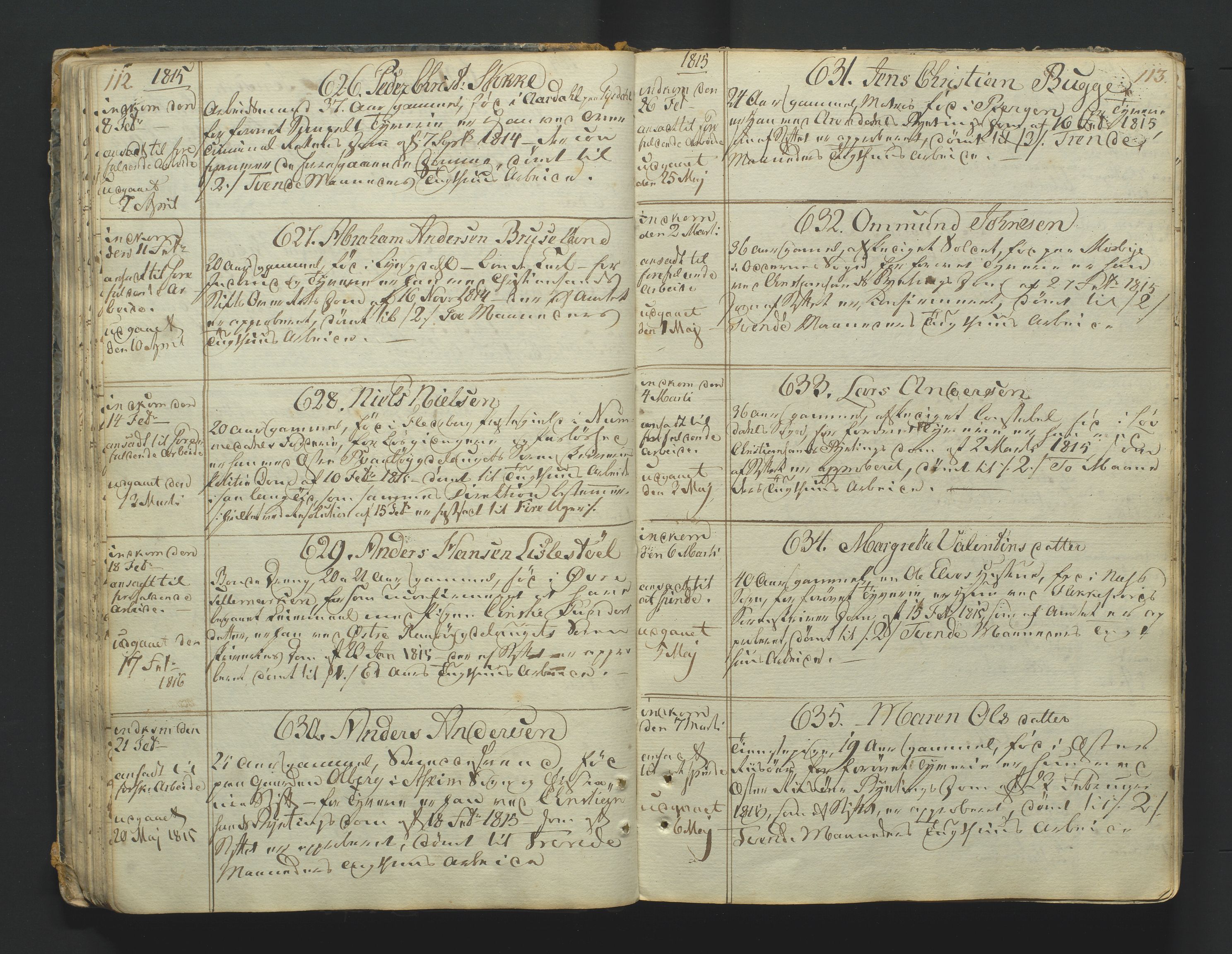 Kristiansand tukthus, SAK/1251-0009/G/Gc/L0007/0001: Fangeregistrering / Fangeprotokoll innkomne fanger med register, 1789-1835, p. 112-113