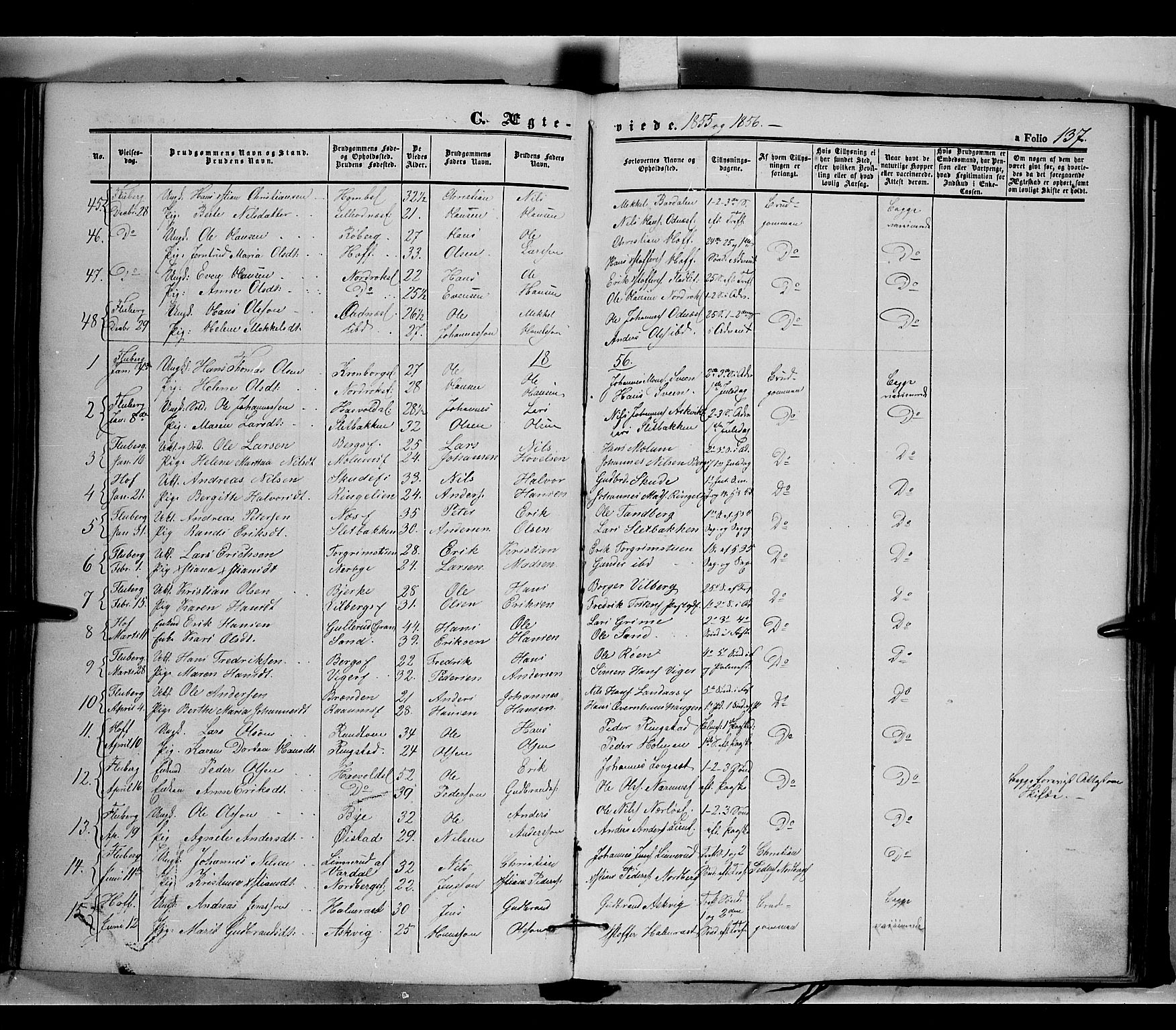 Land prestekontor, SAH/PREST-120/H/Ha/Haa/L0009: Parish register (official) no. 9, 1847-1859, p. 137
