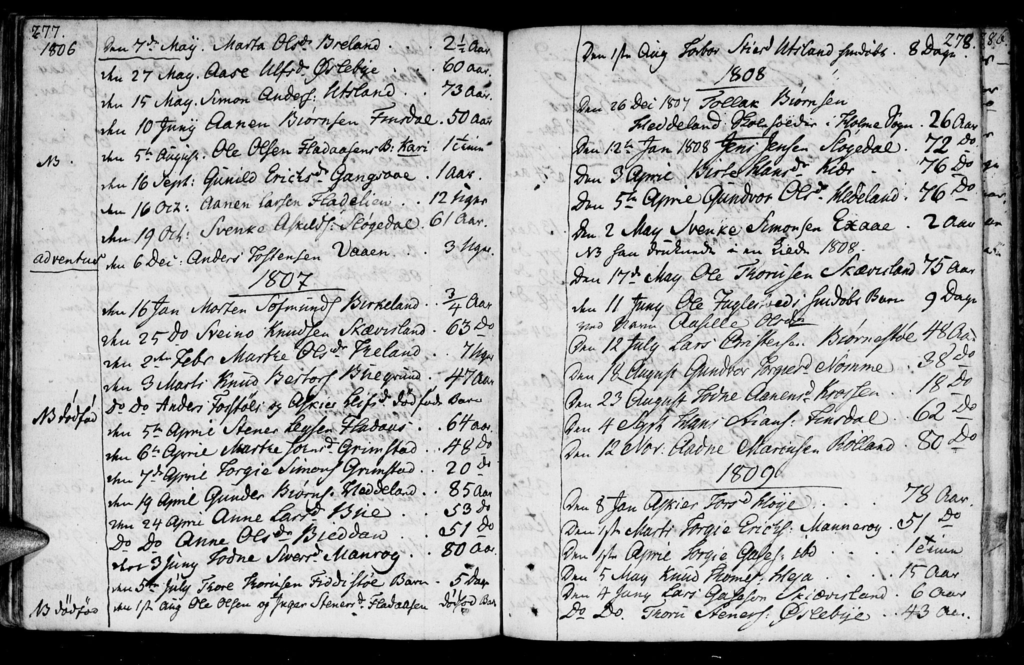 Holum sokneprestkontor, SAK/1111-0022/F/Fa/Fac/L0001: Parish register (official) no. A 1, 1773-1820, p. 277-278