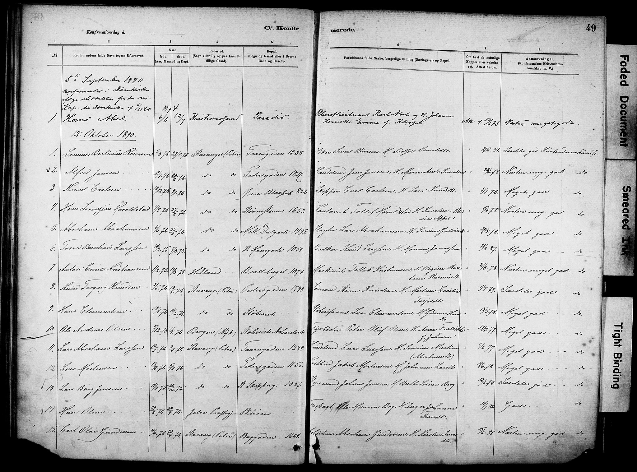 St. Johannes sokneprestkontor, SAST/A-101814/001/30/30BA/L0002: Parish register (official) no. A 2, 1885-1899, p. 49