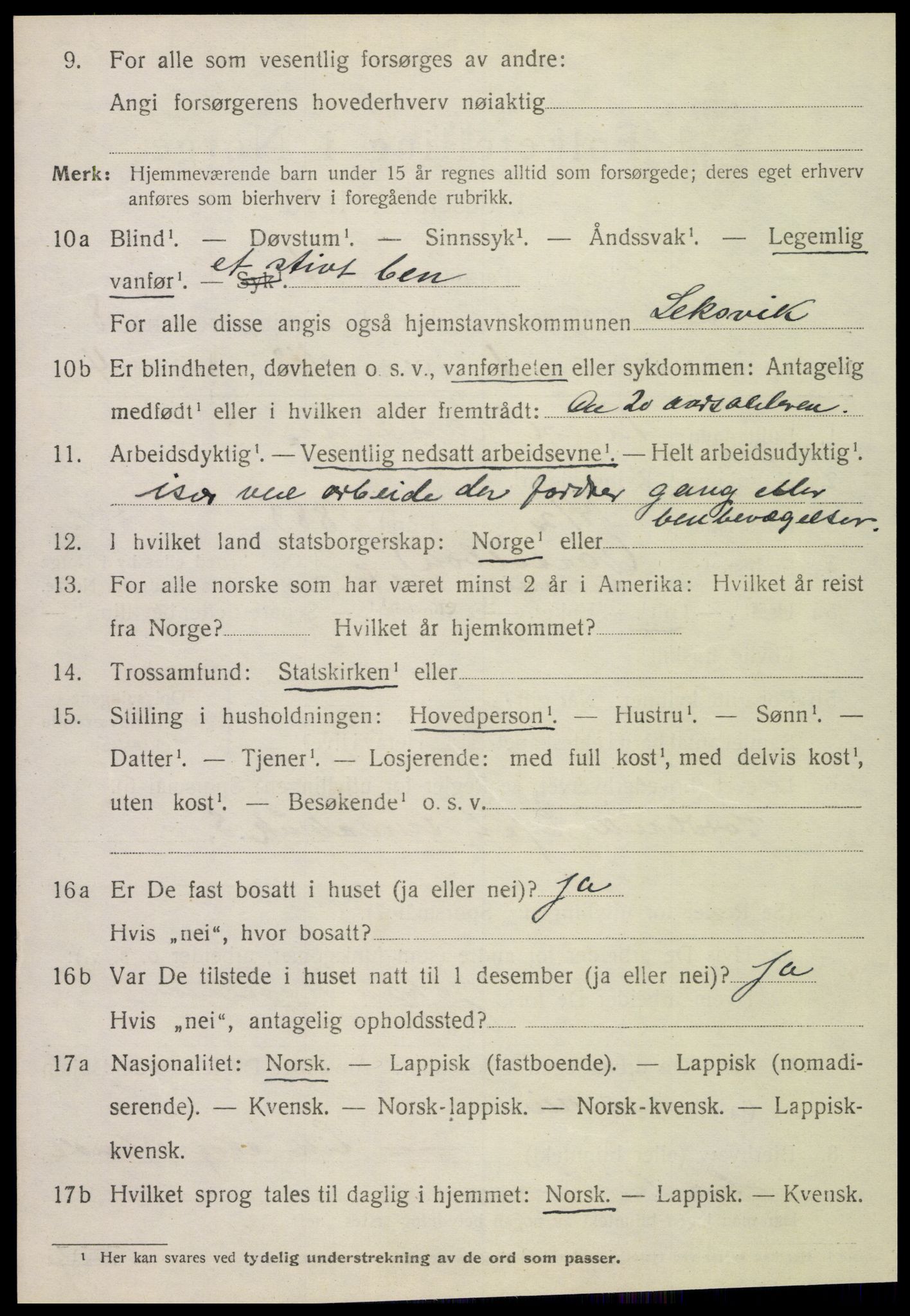 SAT, 1920 census for Leksvik, 1920, p. 6593