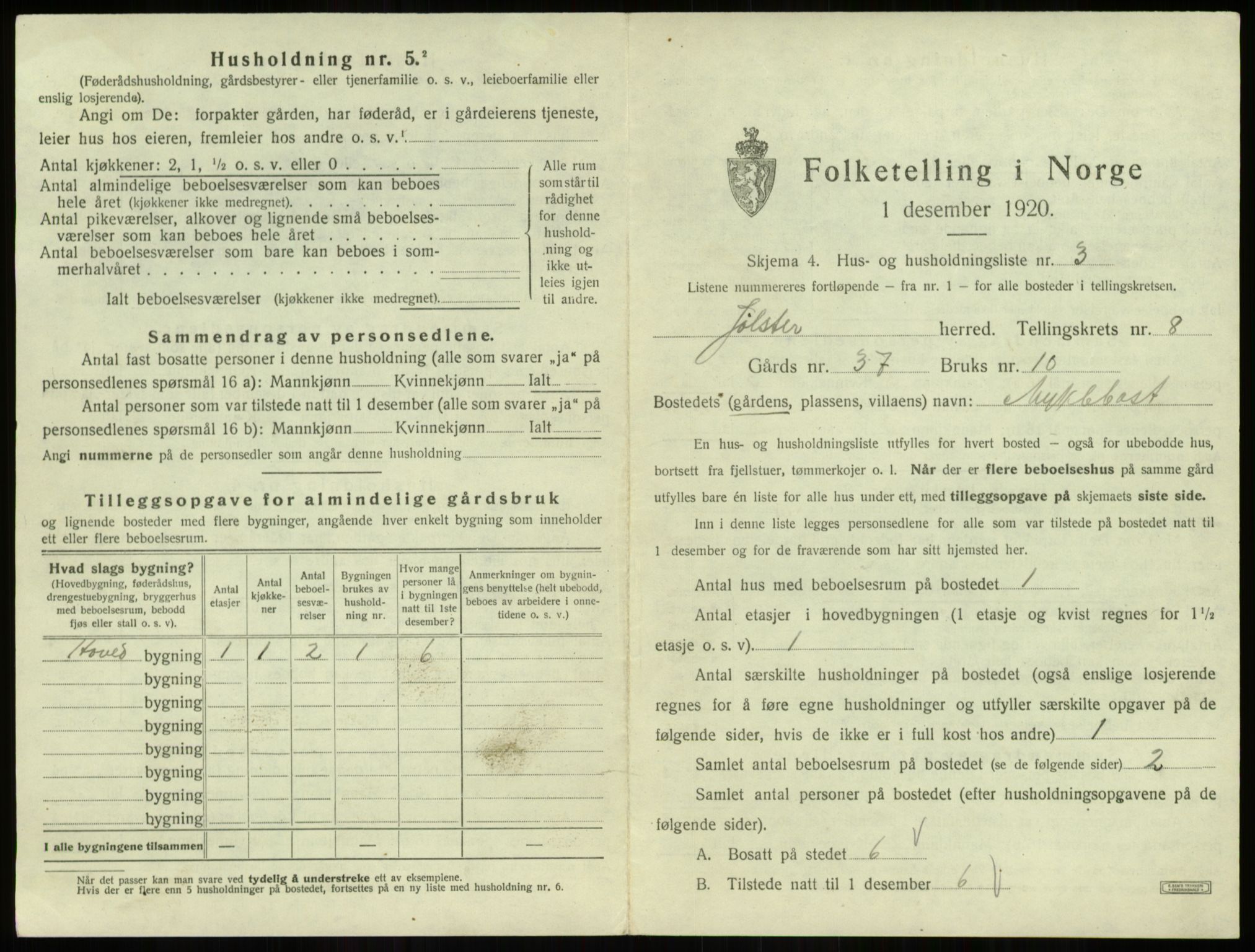 SAB, 1920 census for Jølster, 1920, p. 508