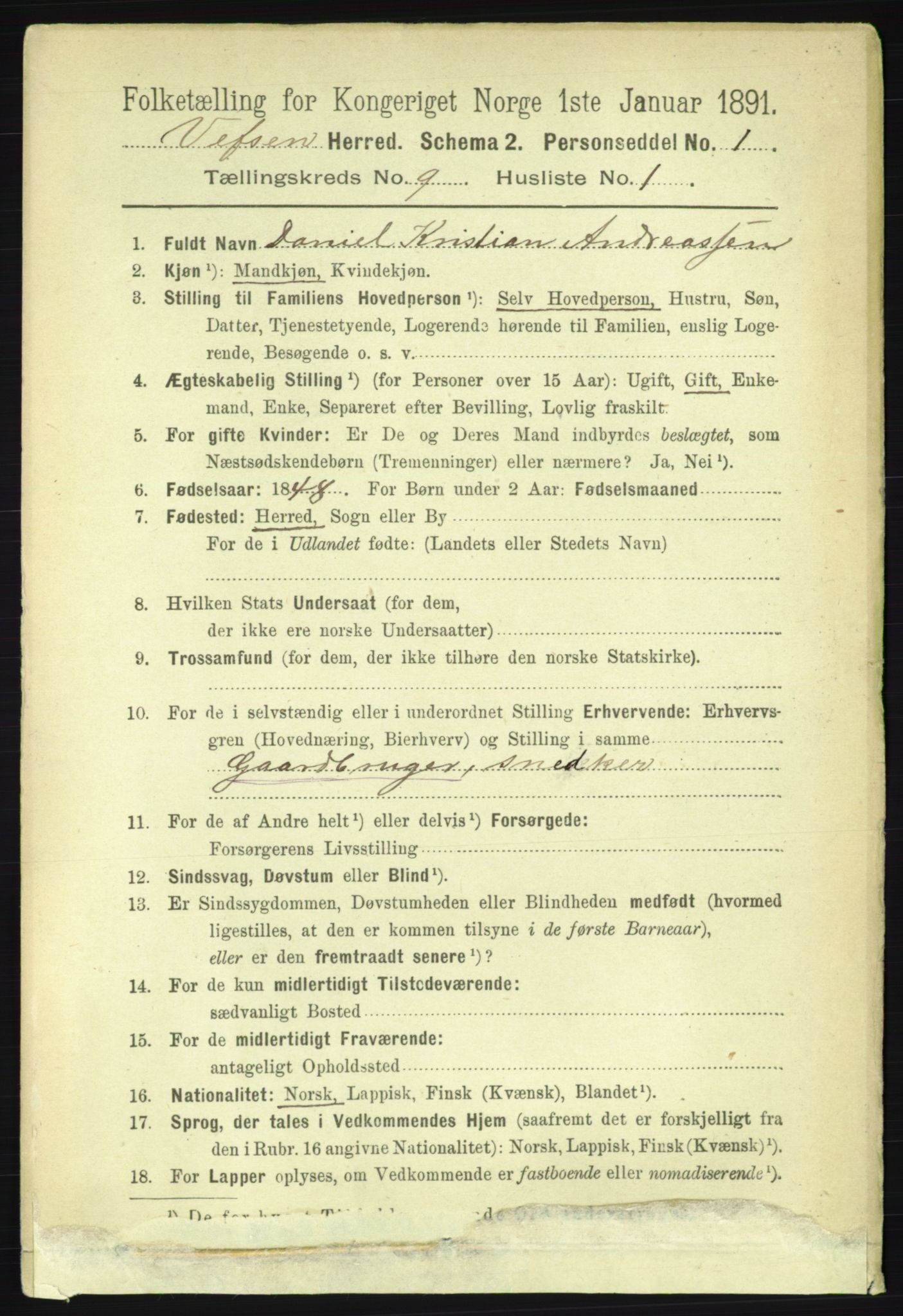 RA, 1891 census for 1824 Vefsn, 1891, p. 4696