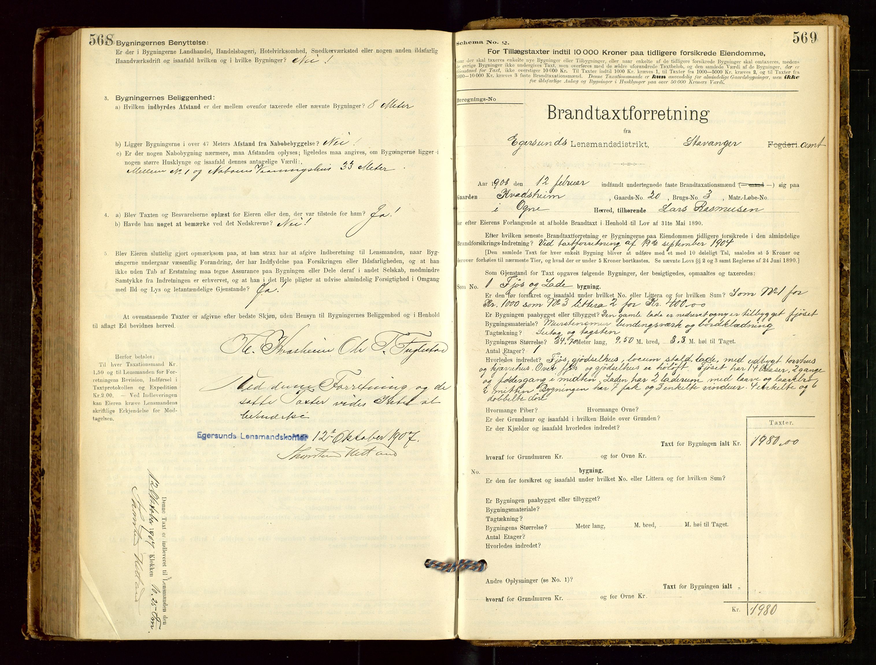Eigersund lensmannskontor, SAST/A-100171/Gob/L0001: Skjemaprotokoll, 1894-1909, p. 568-569