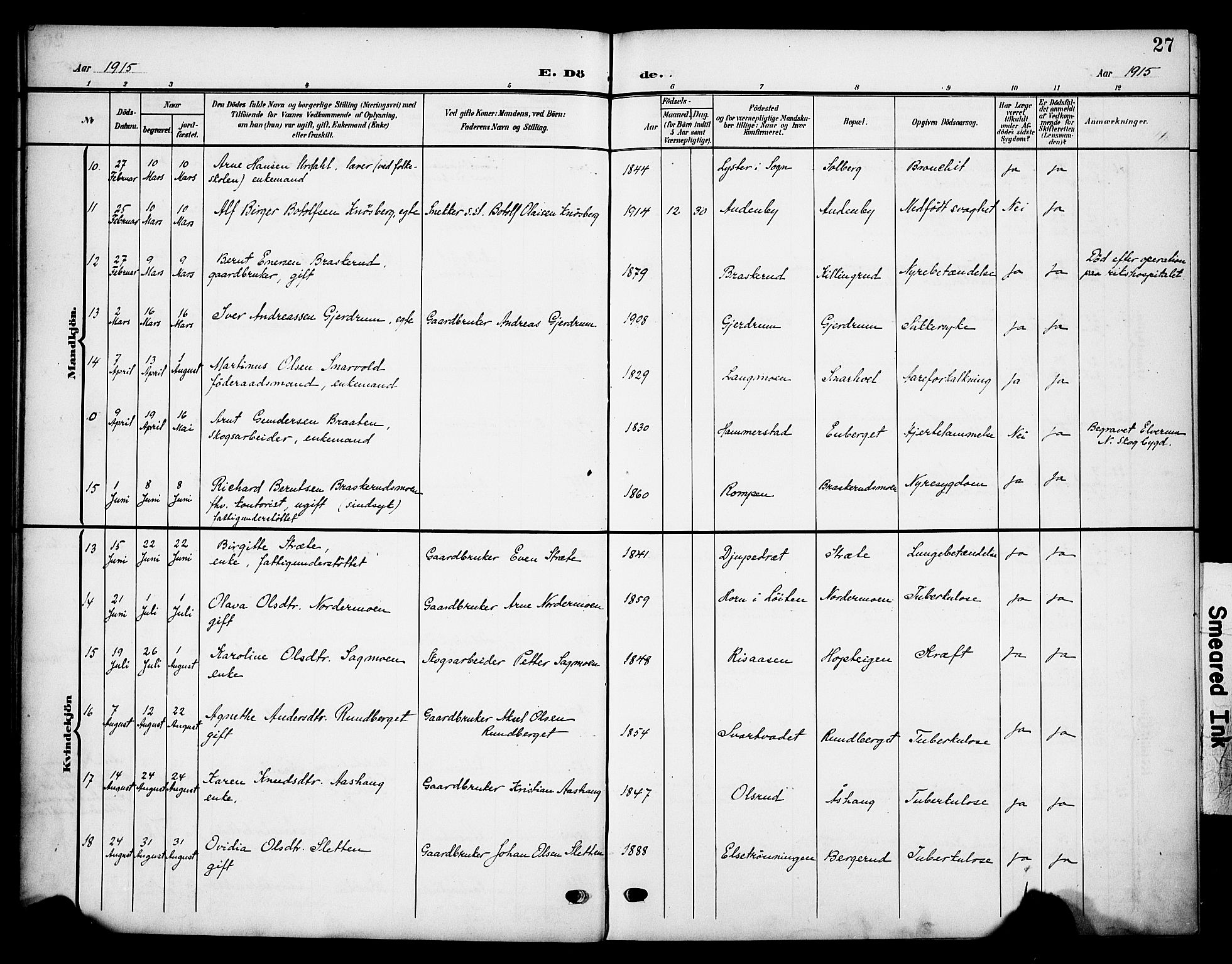 Våler prestekontor, Hedmark, AV/SAH-PREST-040/H/Ha/Haa/L0007: Parish register (official) no. 7, 1908-1919, p. 27