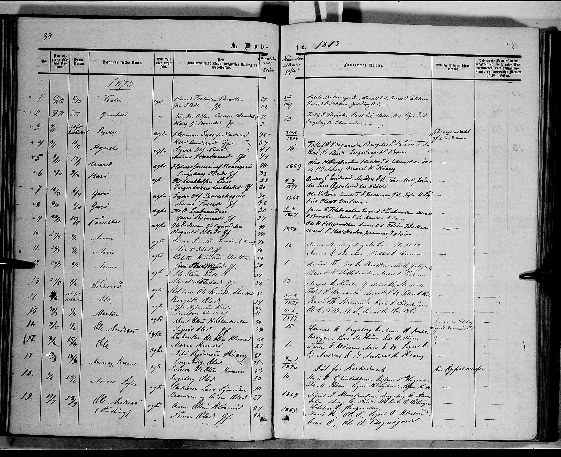 Sør-Aurdal prestekontor, SAH/PREST-128/H/Ha/Haa/L0006: Parish register (official) no. 6, 1849-1876, p. 34