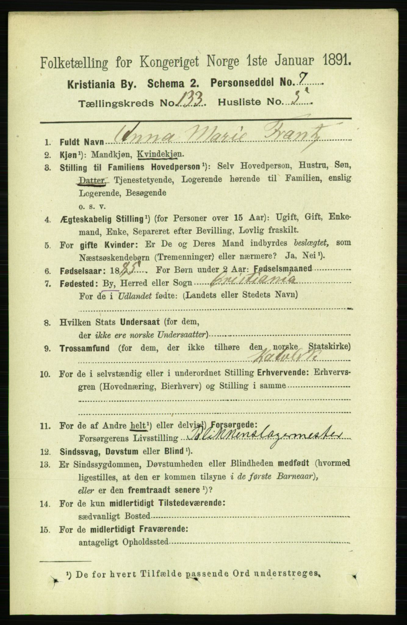 RA, 1891 census for 0301 Kristiania, 1891, p. 72624