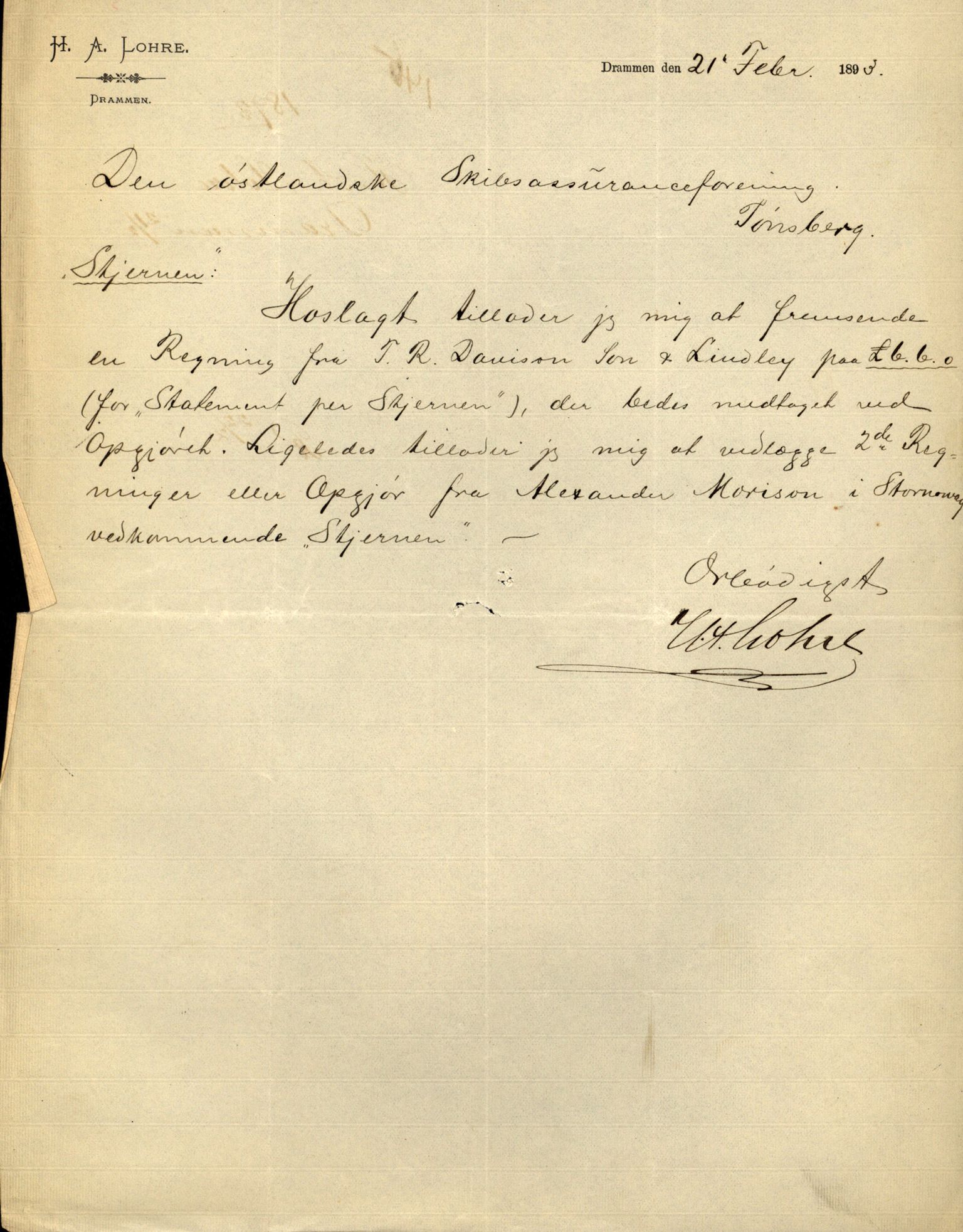 Pa 63 - Østlandske skibsassuranceforening, VEMU/A-1079/G/Ga/L0028/0005: Havaridokumenter / Tjømø, Magnolia, Caroline, Olaf, Stjernen, 1892, p. 187