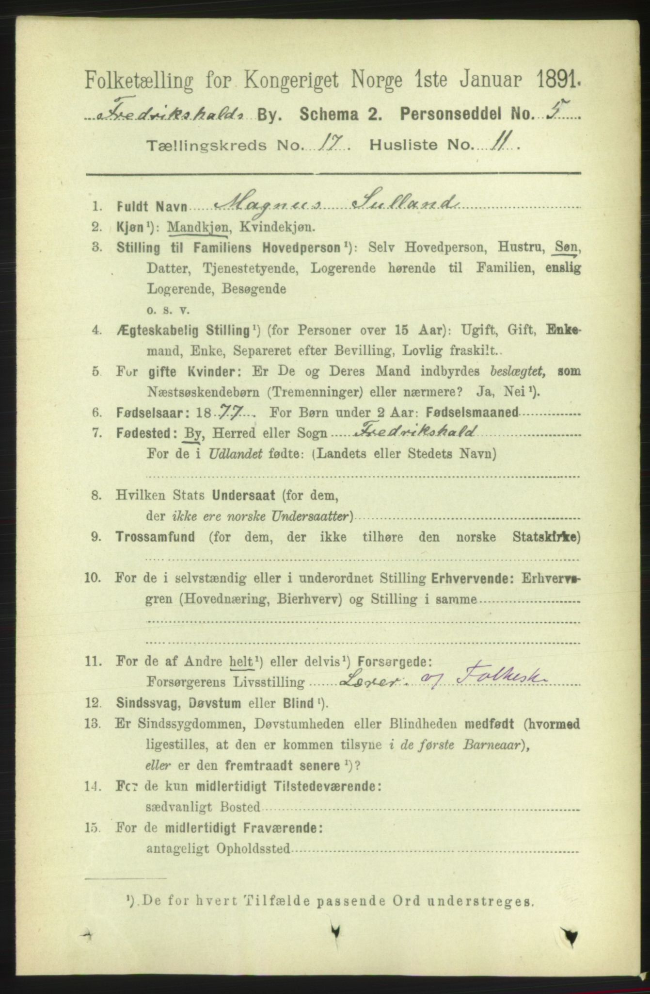 RA, 1891 census for 0101 Fredrikshald, 1891, p. 11055