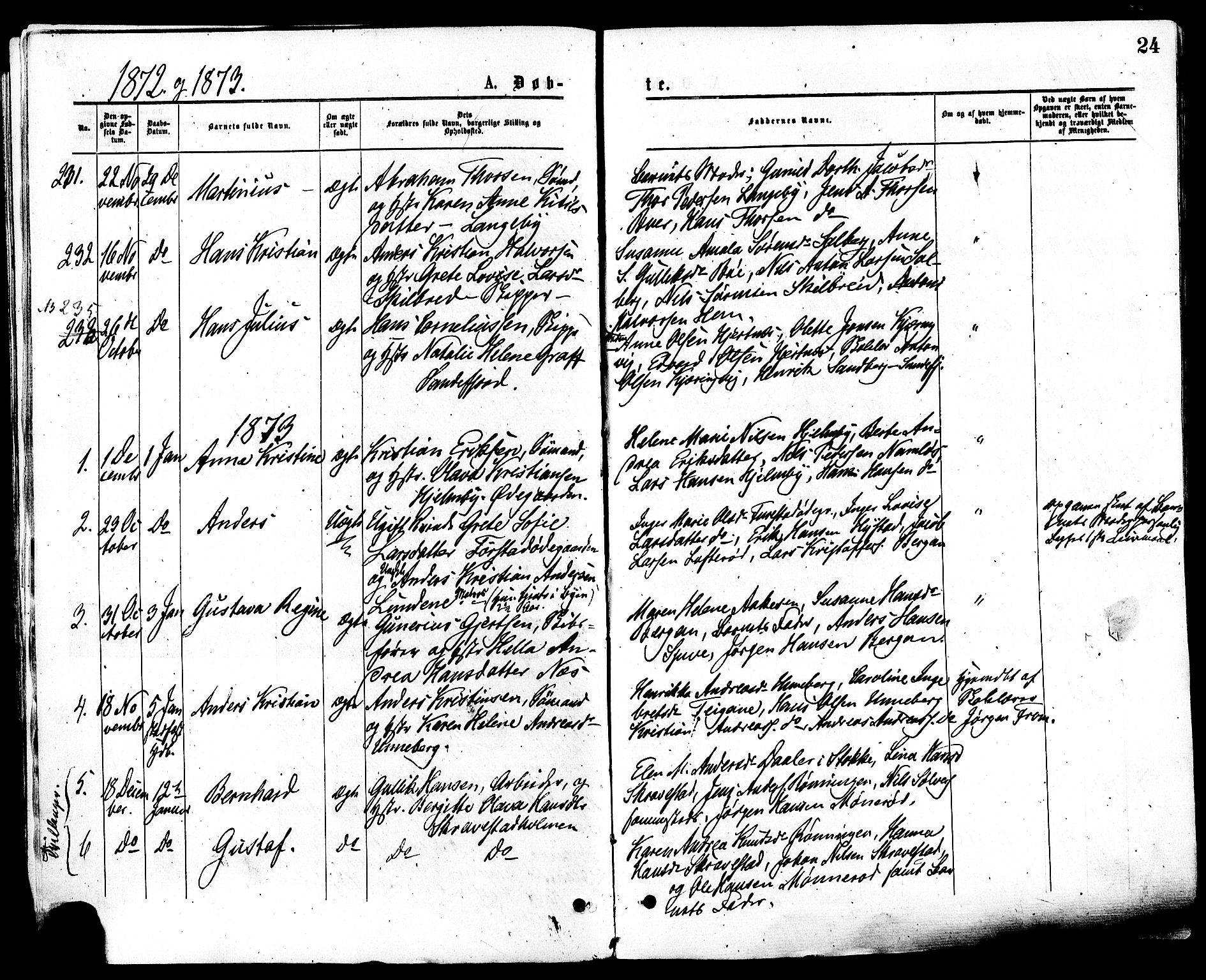 Sandar kirkebøker, SAKO/A-243/F/Fa/L0010: Parish register (official) no. 10, 1872-1882, p. 24