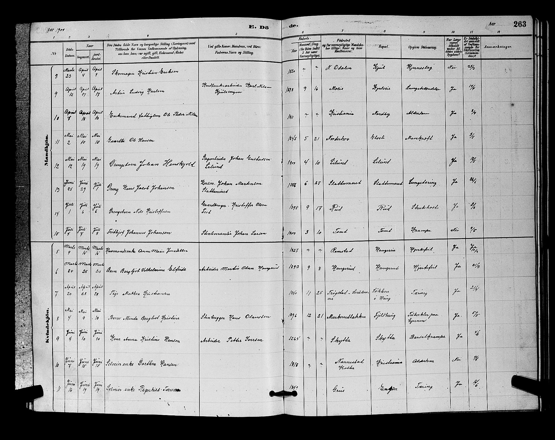 Nittedal prestekontor Kirkebøker, SAO/A-10365a/G/Ga/L0002: Parish register (copy) no. I 2, 1879-1901, p. 263