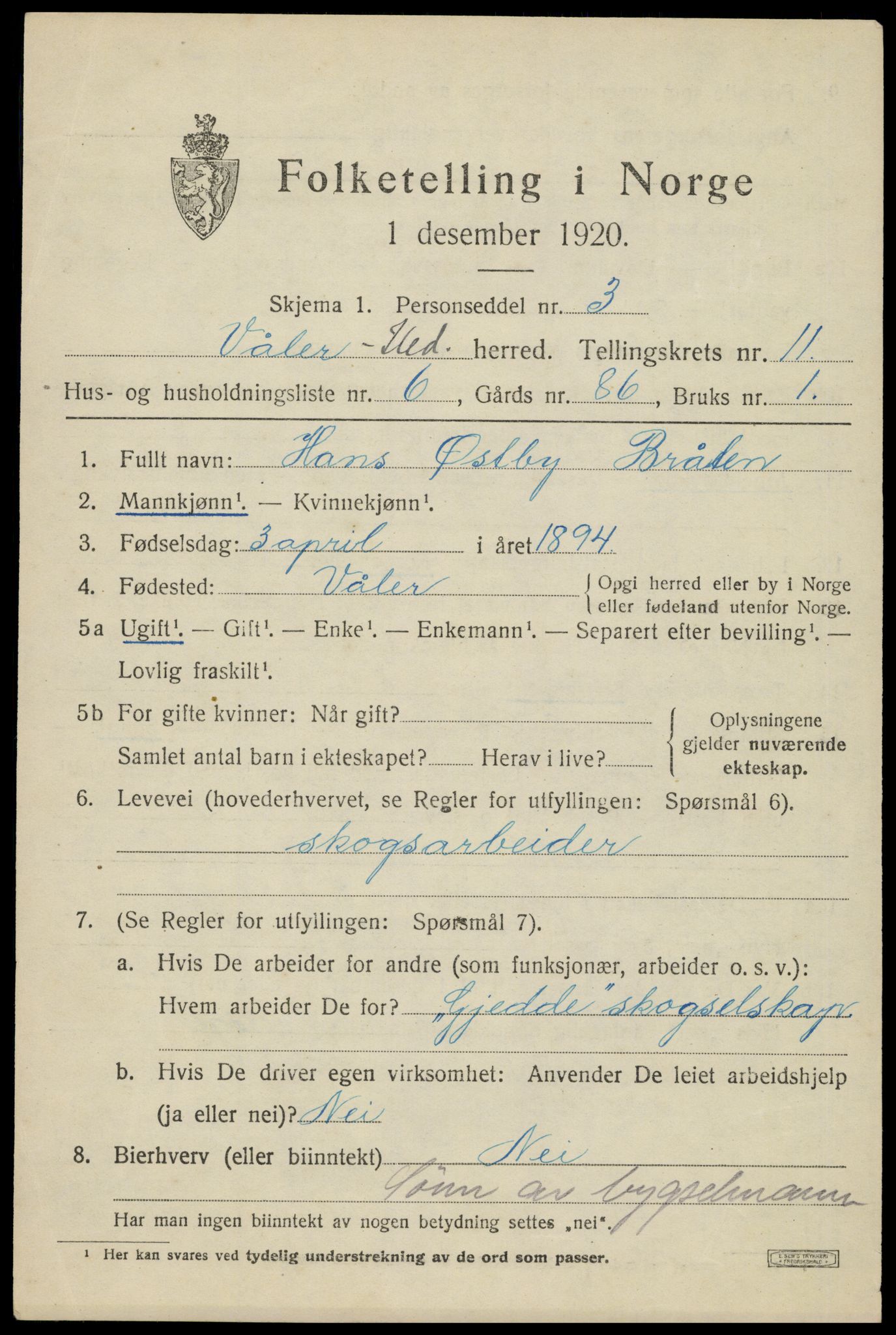 SAH, 1920 census for Våler (Hedmark), 1920, p. 10335