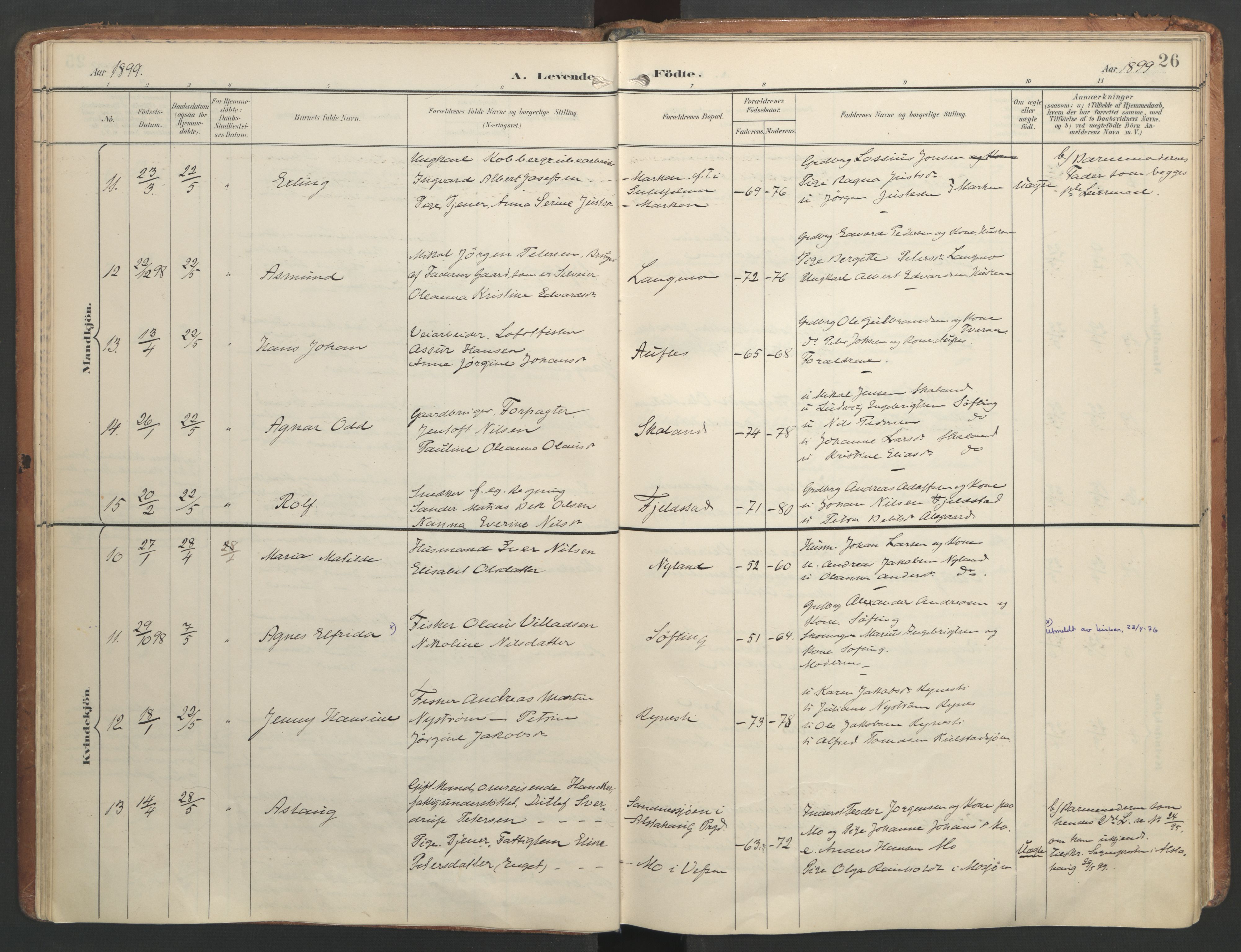 Ministerialprotokoller, klokkerbøker og fødselsregistre - Nordland, SAT/A-1459/820/L0297: Parish register (official) no. 820A18, 1897-1917, p. 26