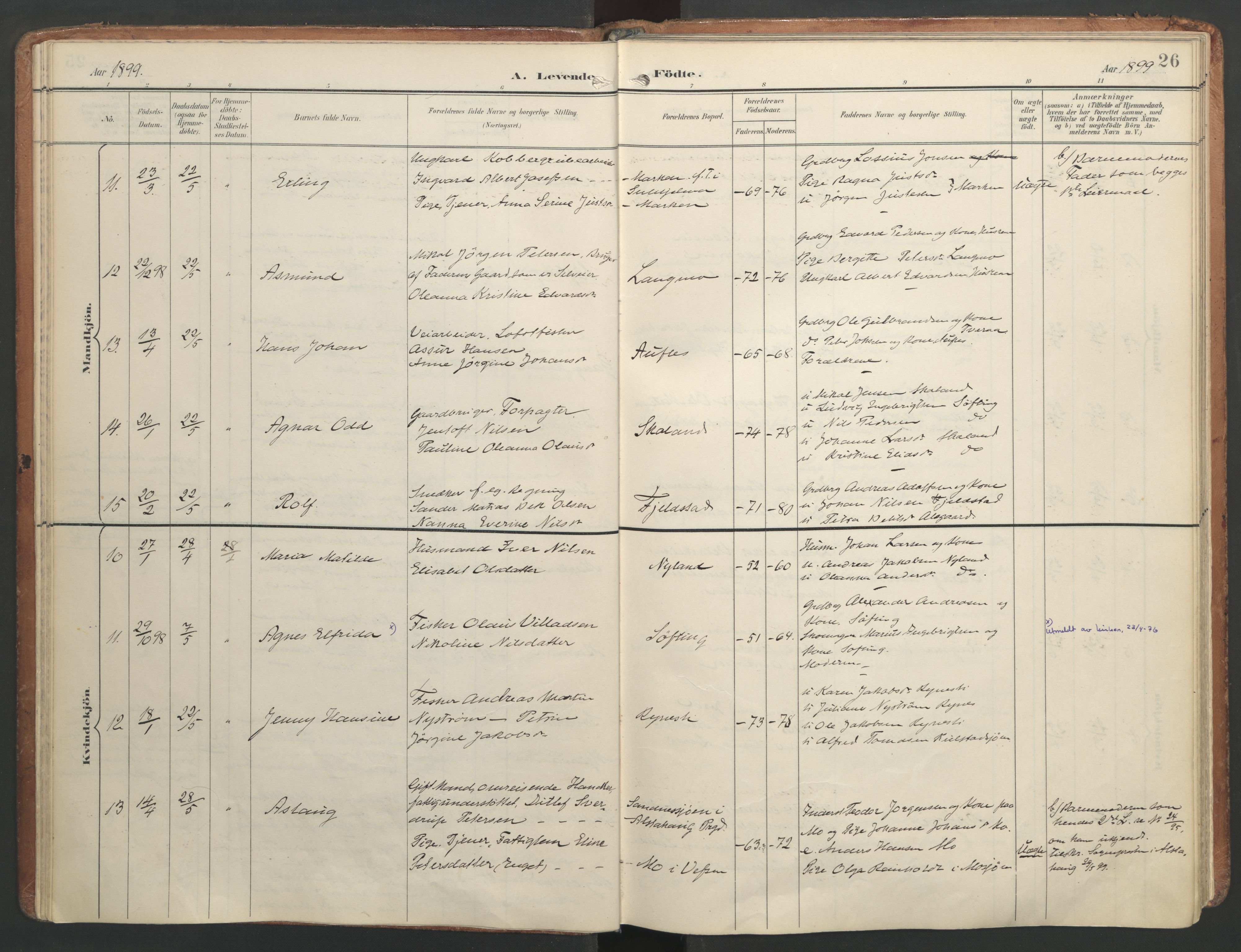 Ministerialprotokoller, klokkerbøker og fødselsregistre - Nordland, AV/SAT-A-1459/820/L0297: Parish register (official) no. 820A18, 1897-1917, p. 26