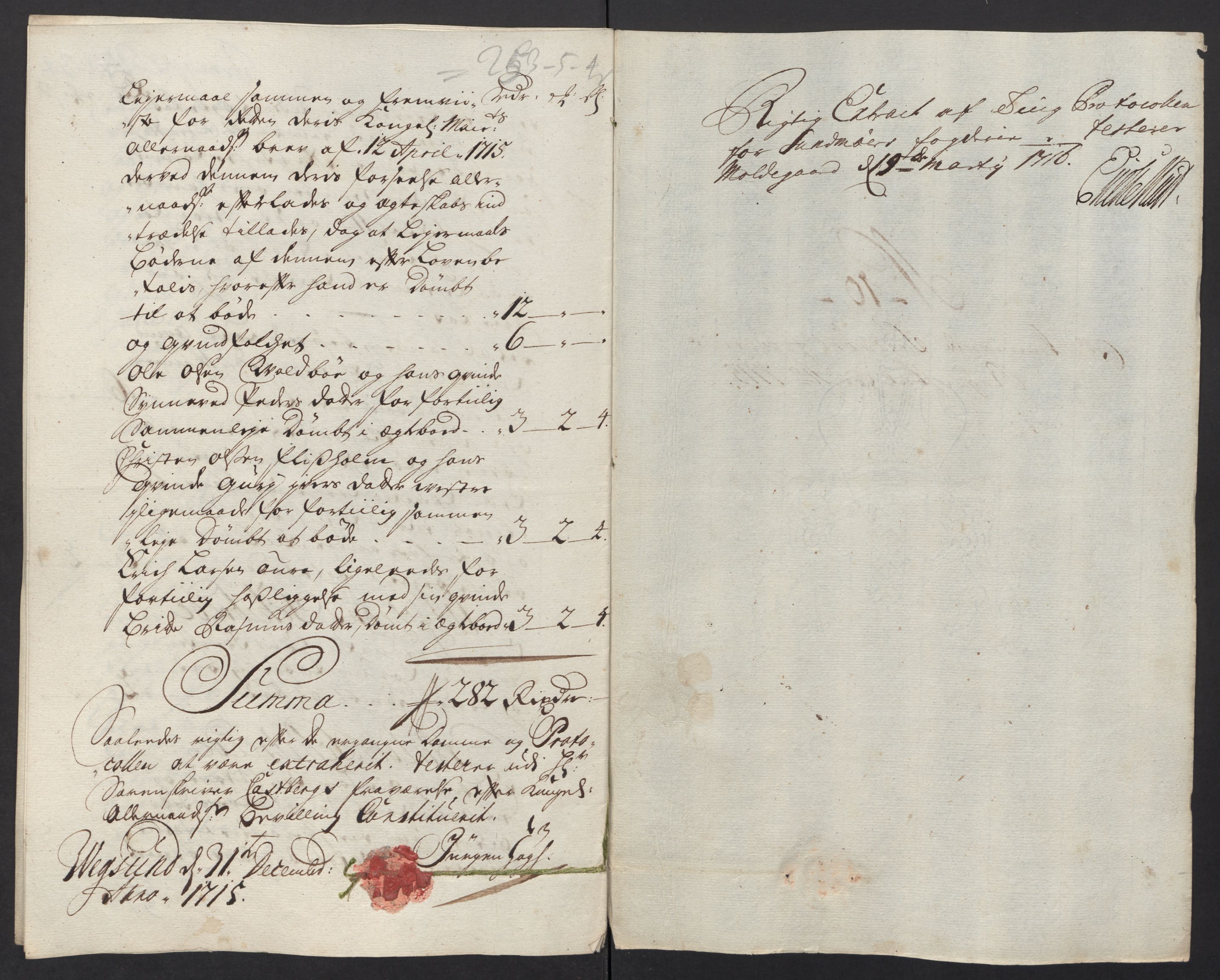 Rentekammeret inntil 1814, Reviderte regnskaper, Fogderegnskap, AV/RA-EA-4092/R54/L3567: Fogderegnskap Sunnmøre, 1715, p. 166