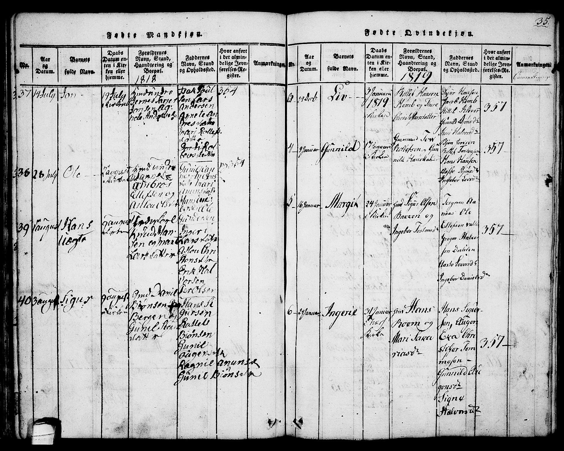 Sauherad kirkebøker, AV/SAKO-A-298/G/Ga/L0001: Parish register (copy) no. I 1, 1815-1827, p. 35