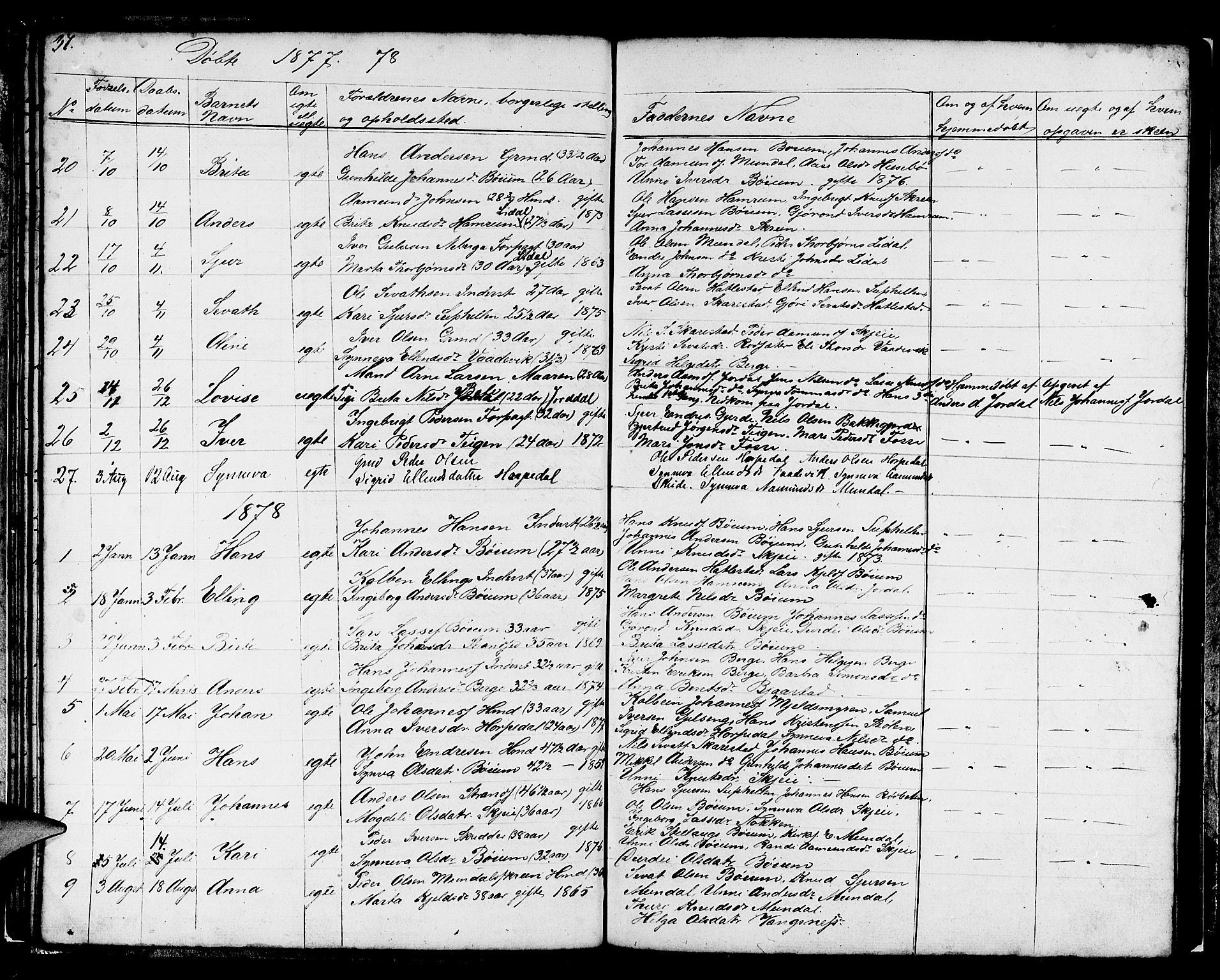 Balestrand sokneprestembete, SAB/A-79601/H/Hab/Habb/L0001: Parish register (copy) no. B 1, 1853-1879, p. 37