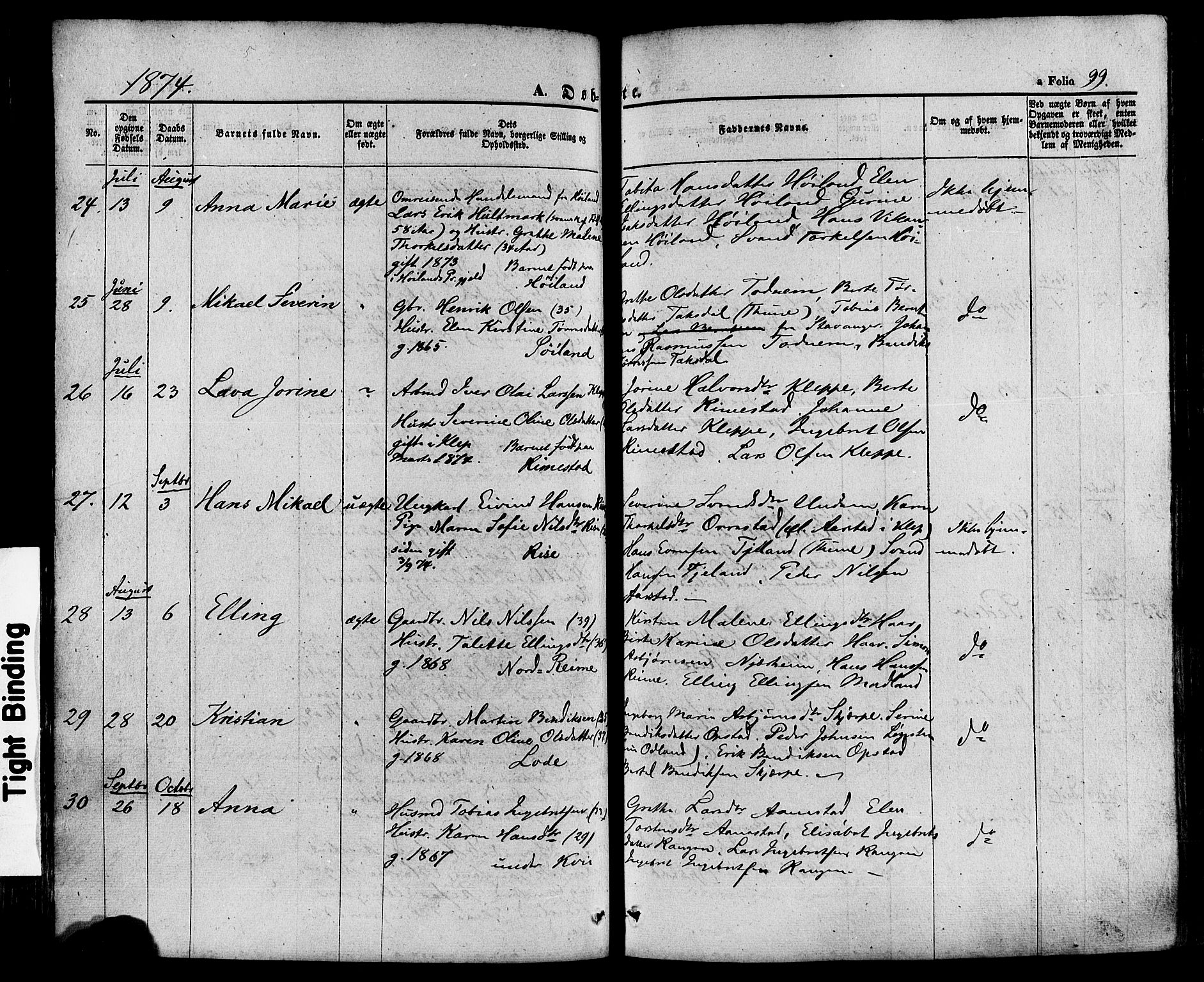 Hå sokneprestkontor, AV/SAST-A-101801/001/30BA/L0008: Parish register (official) no. A 7, 1853-1878, p. 99