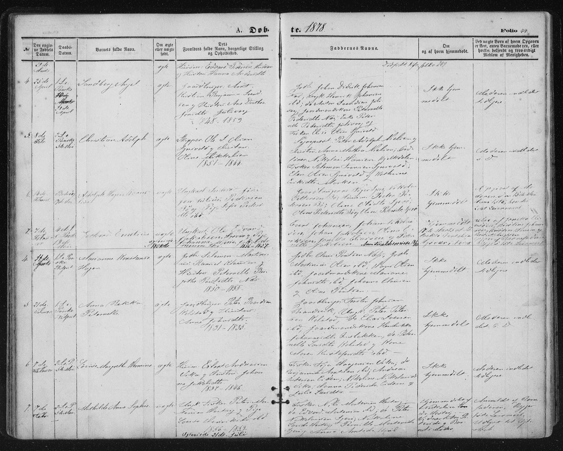 Ministerialprotokoller, klokkerbøker og fødselsregistre - Nordland, SAT/A-1459/816/L0241: Parish register (official) no. 816A07, 1870-1885, p. 44