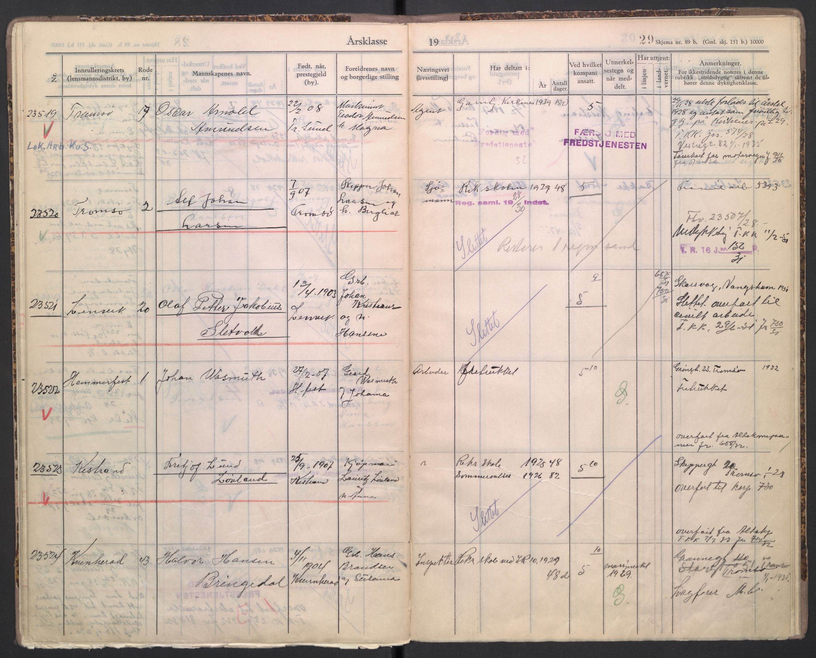 Forsvaret, Troms infanteriregiment nr. 16, AV/RA-RAFA-3146/P/Pa/L0004/0007: Ruller / Rulle for Bardu bataljons menige mannskaper, årsklasse 1928, 1928, p. 29