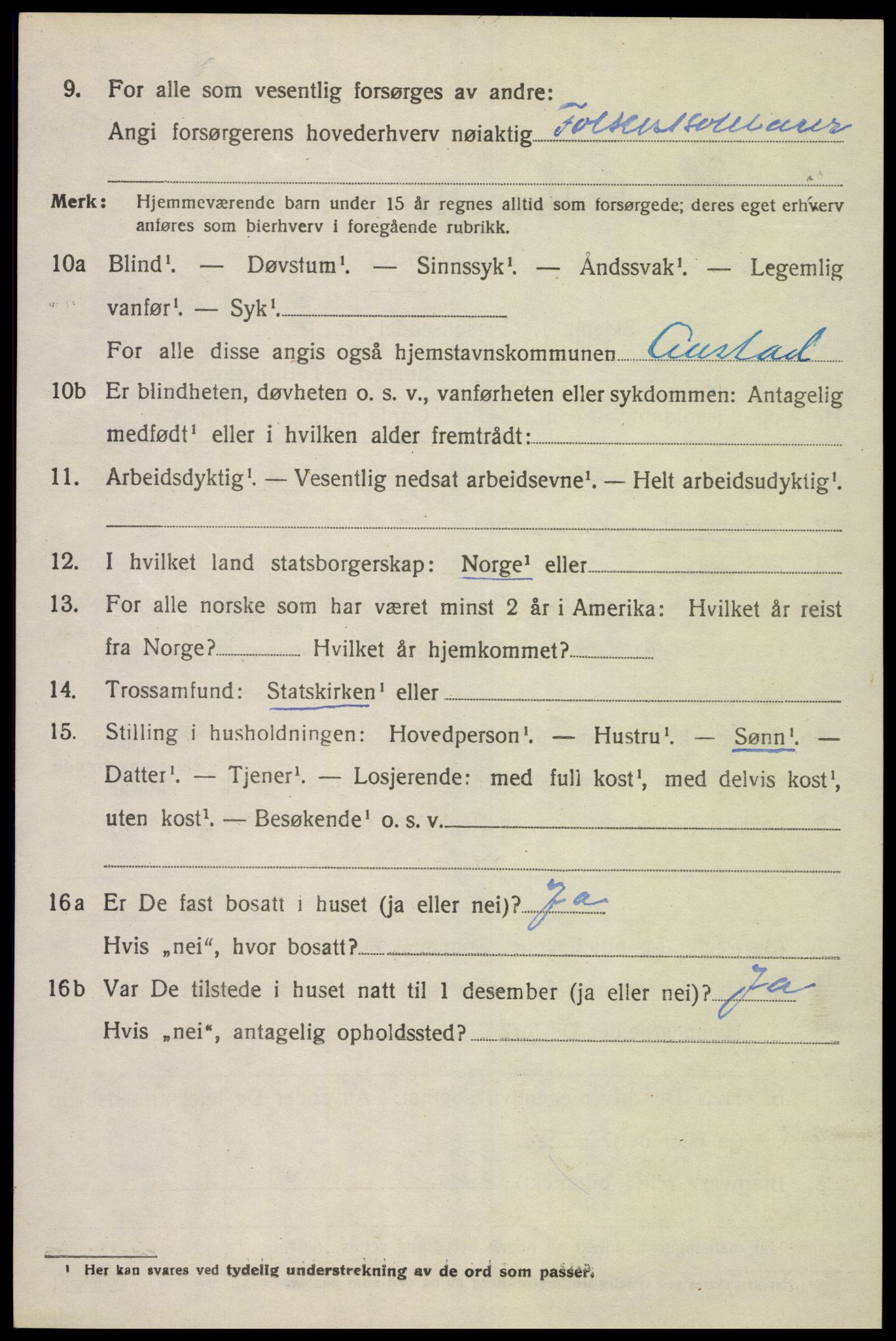 SAK, 1920 census for Austad, 1920, p. 1438