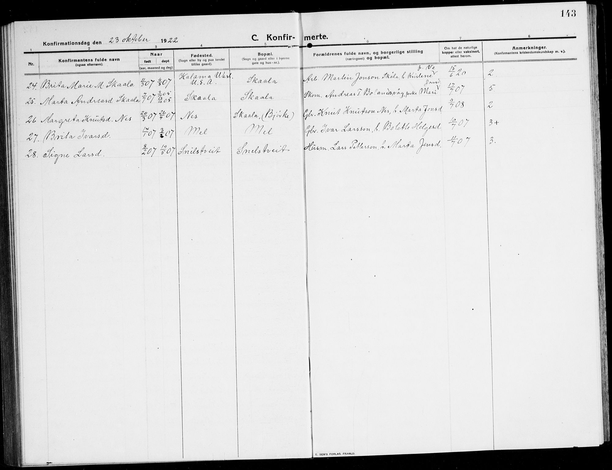 Kvinnherad sokneprestembete, SAB/A-76401/H/Hab: Parish register (copy) no. A 3, 1911-1945, p. 143