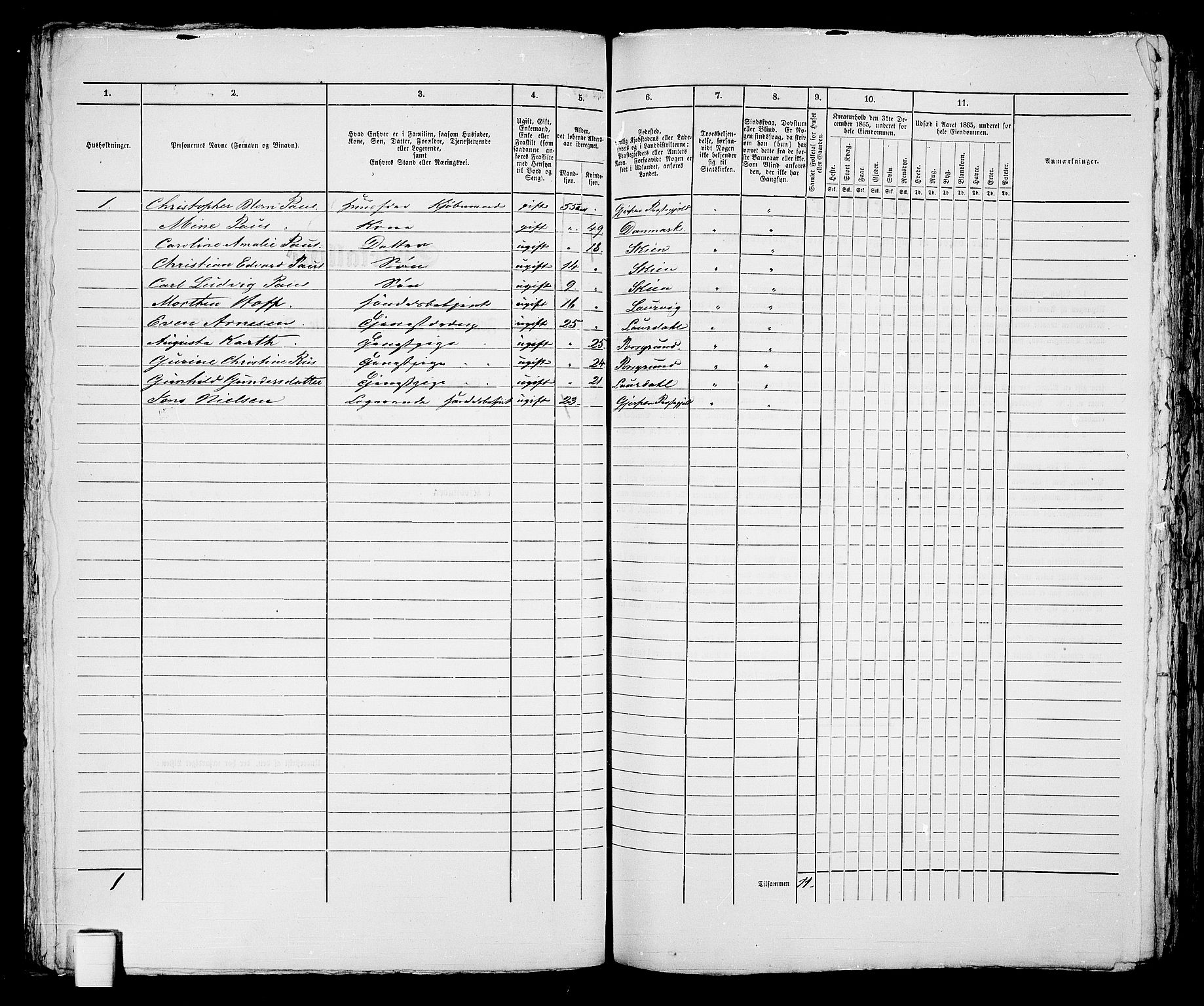 RA, 1865 census for Skien, 1865, p. 565