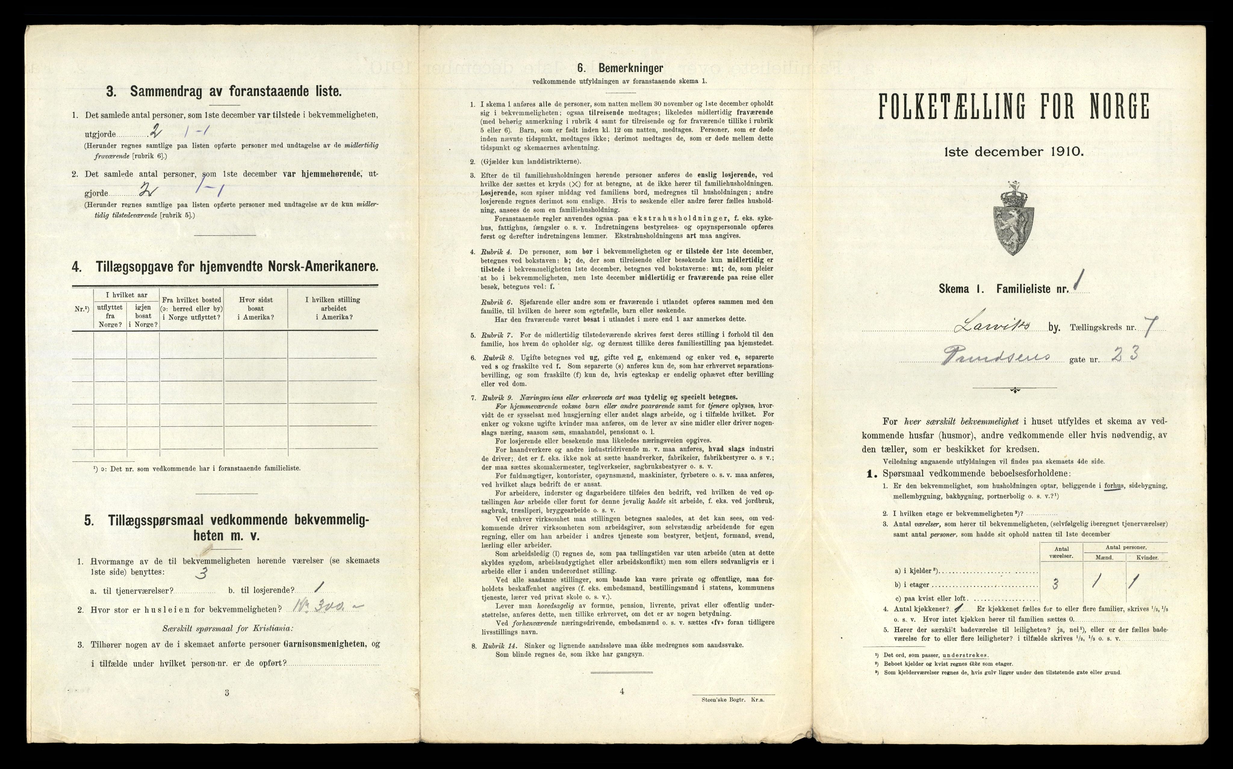 RA, 1910 census for Larvik, 1910, p. 2333