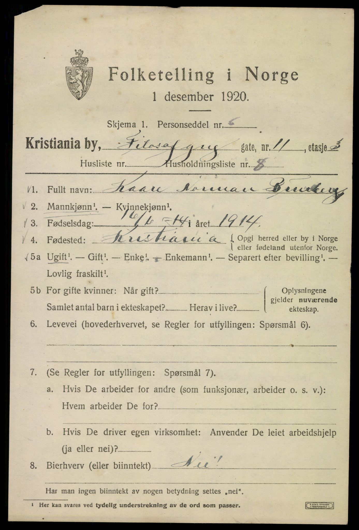 SAO, 1920 census for Kristiania, 1920, p. 229063