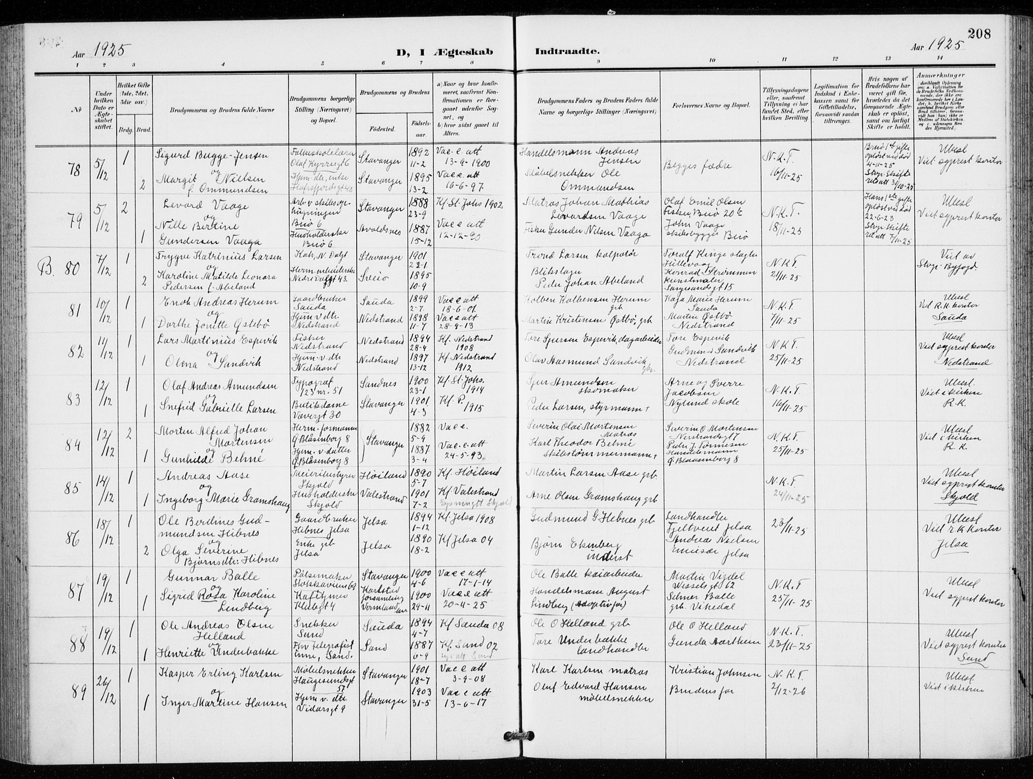 St. Petri sokneprestkontor, AV/SAST-A-101813/001/30/30BB/L0009: Parish register (copy) no. B 9, 1902-1935, p. 208