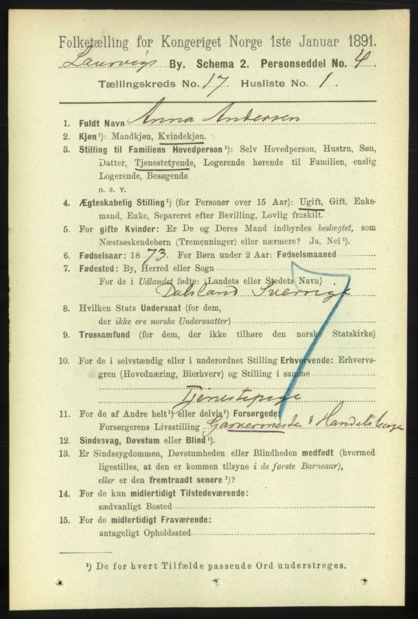 RA, 1891 census for 0707 Larvik, 1891, p. 12341