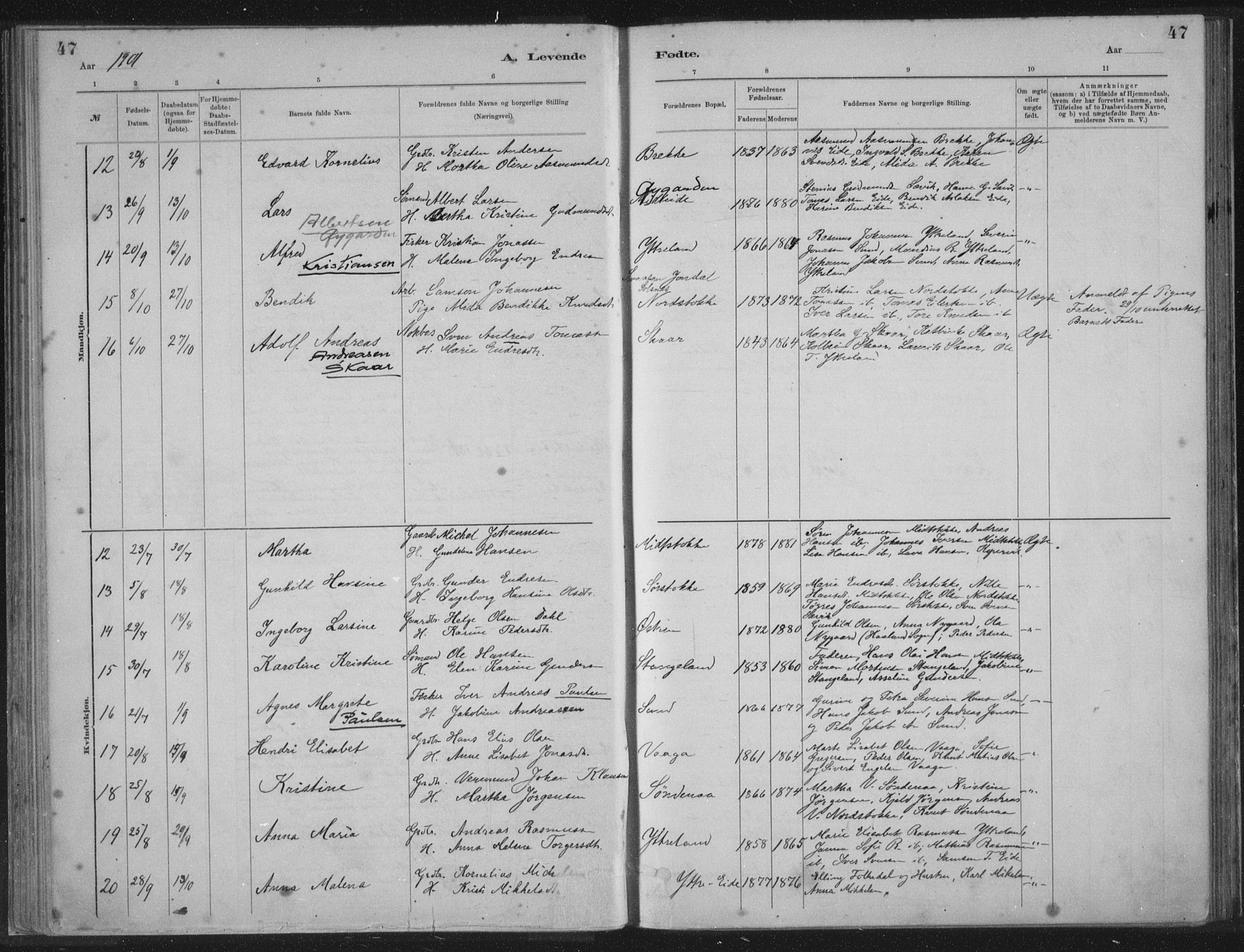 Kopervik sokneprestkontor, AV/SAST-A-101850/H/Ha/Haa/L0002: Parish register (official) no. A 2, 1880-1912, p. 47