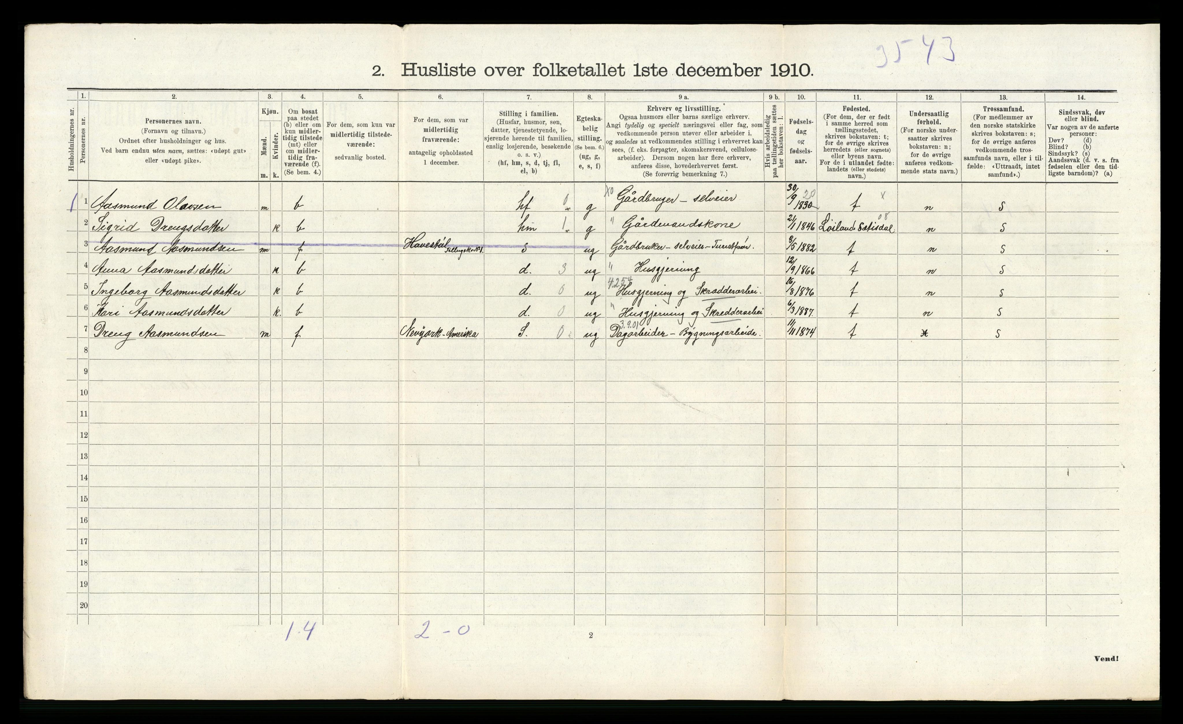 RA, 1910 census for Åseral, 1910, p. 130