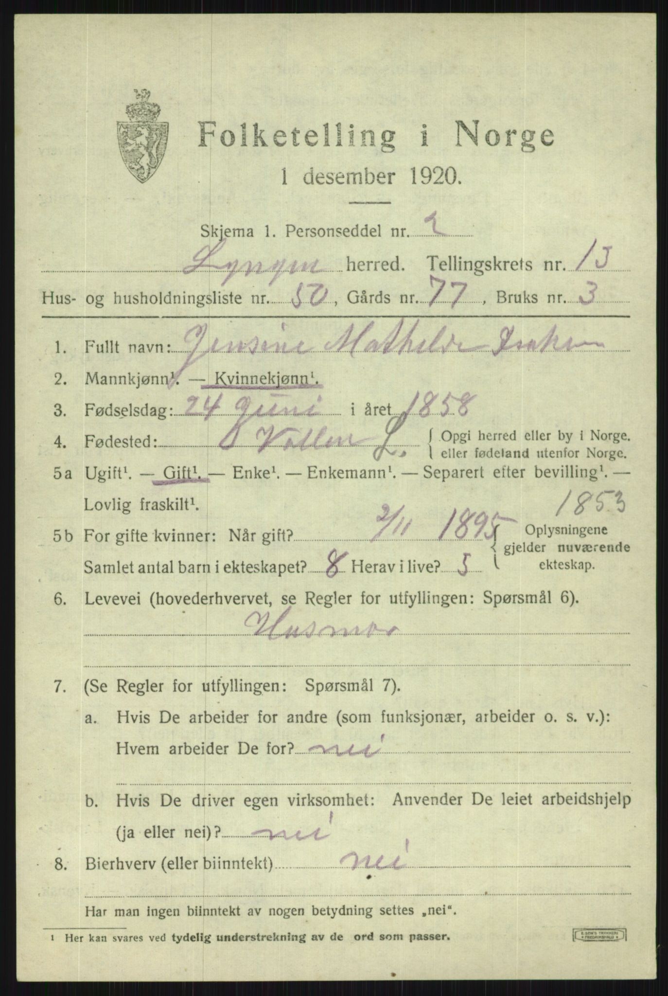 SATØ, 1920 census for Lyngen, 1920, p. 10691