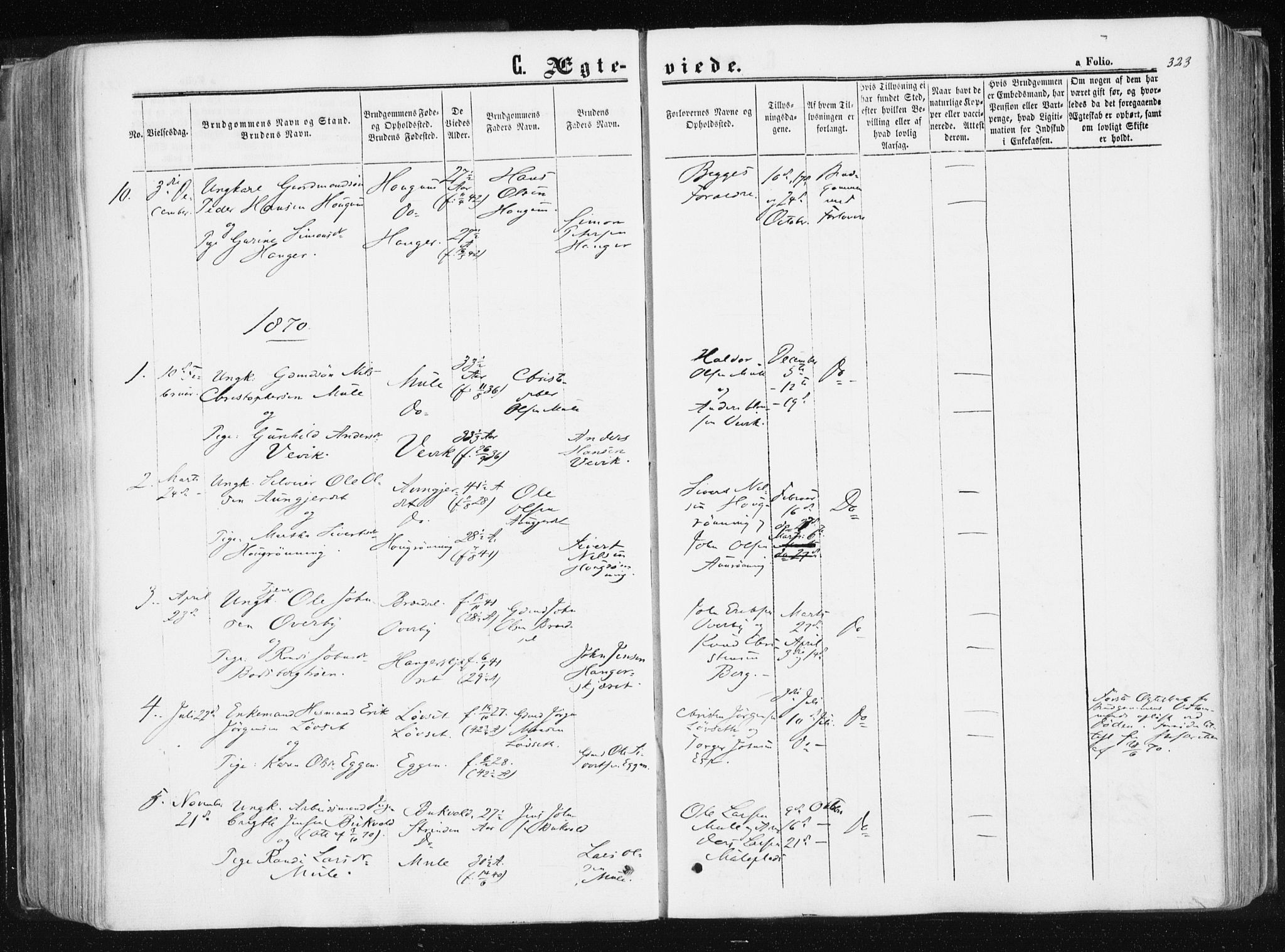 Ministerialprotokoller, klokkerbøker og fødselsregistre - Sør-Trøndelag, SAT/A-1456/612/L0377: Parish register (official) no. 612A09, 1859-1877, p. 323