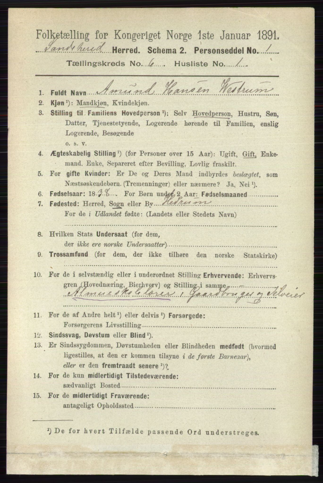 RA, 1891 census for 0724 Sandeherred, 1891, p. 3512