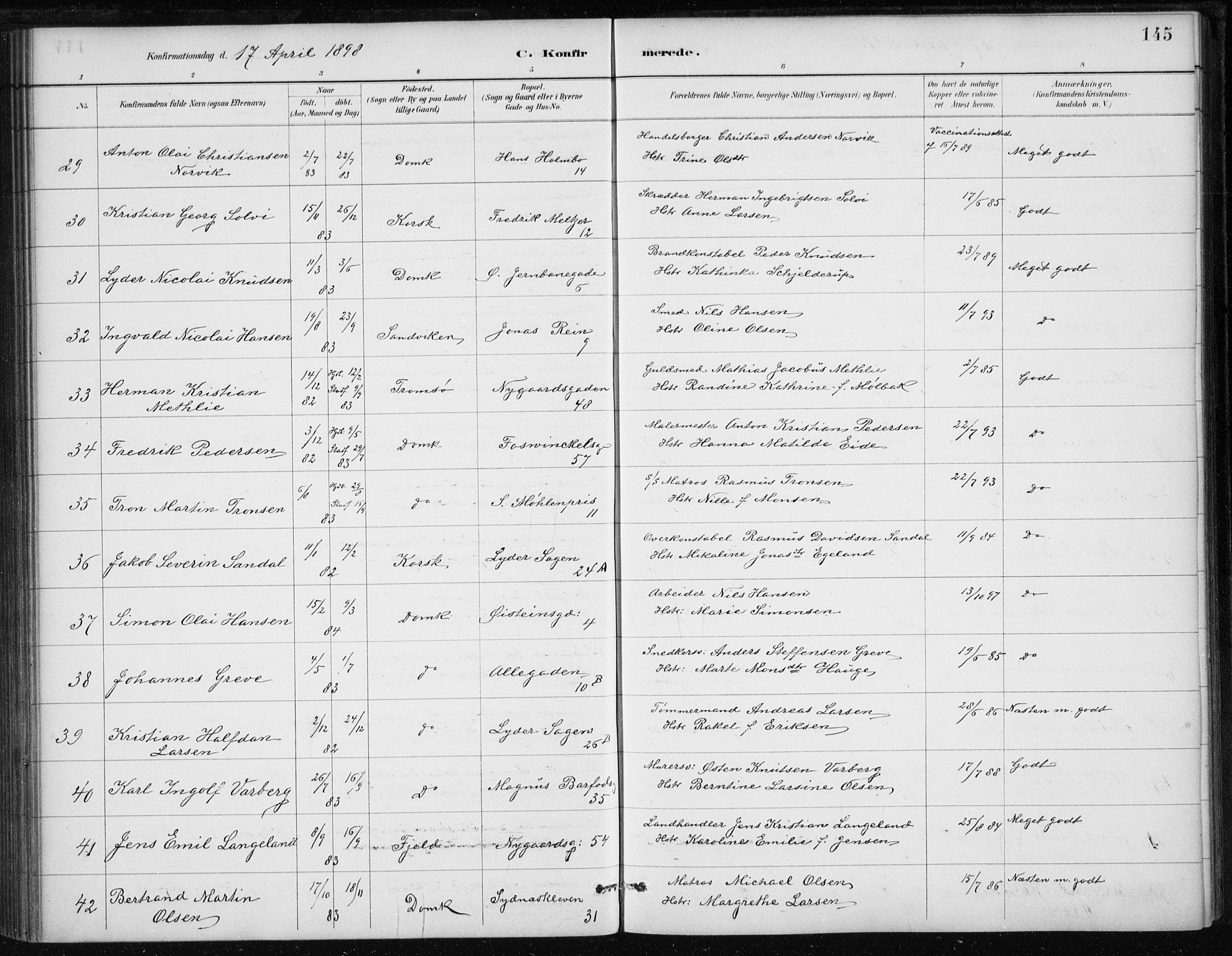 Johanneskirken sokneprestembete, AV/SAB-A-76001/H/Haa/L0008: Parish register (official) no. C 1, 1885-1907, p. 145