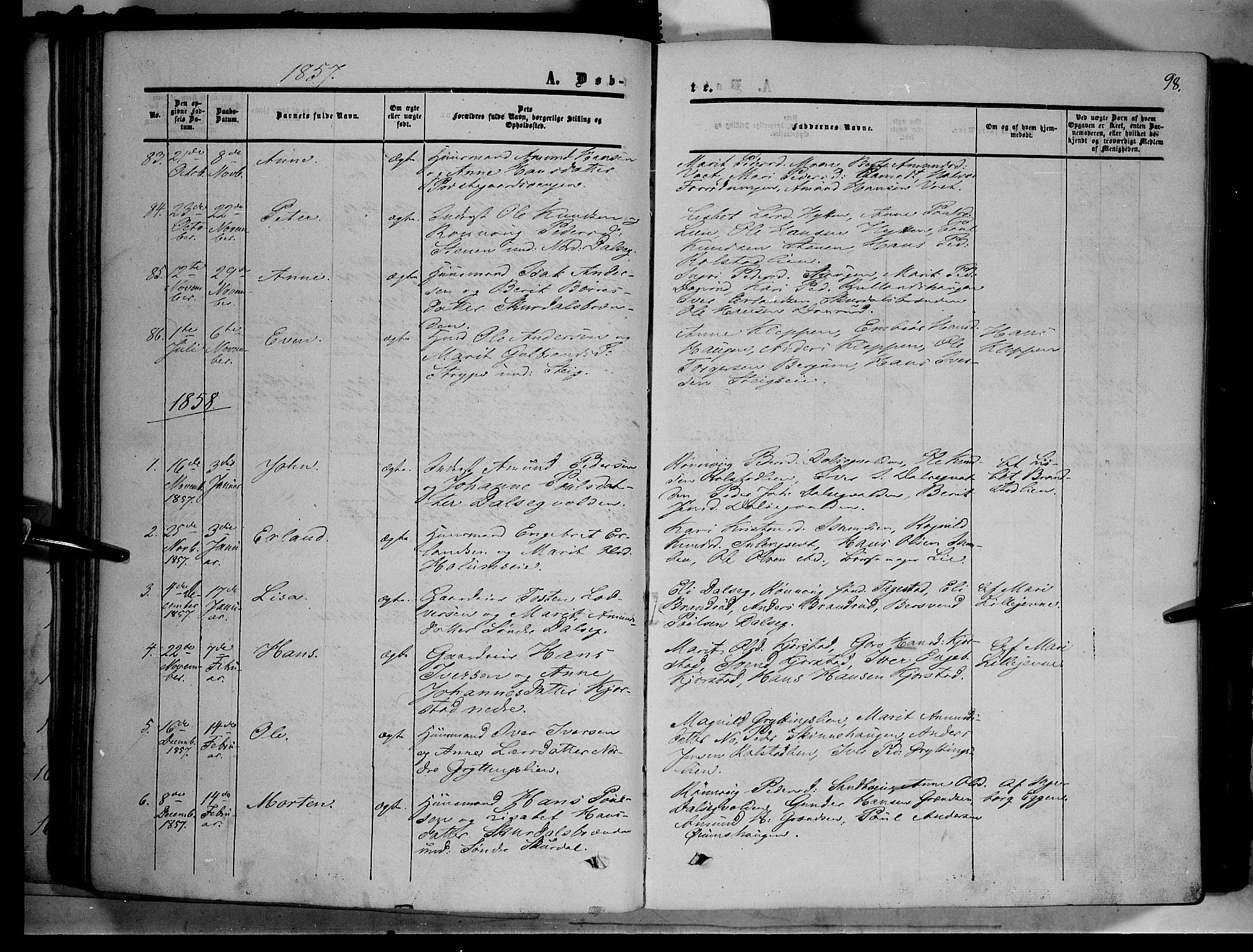Sør-Fron prestekontor, AV/SAH-PREST-010/H/Ha/Haa/L0001: Parish register (official) no. 1, 1849-1863, p. 98