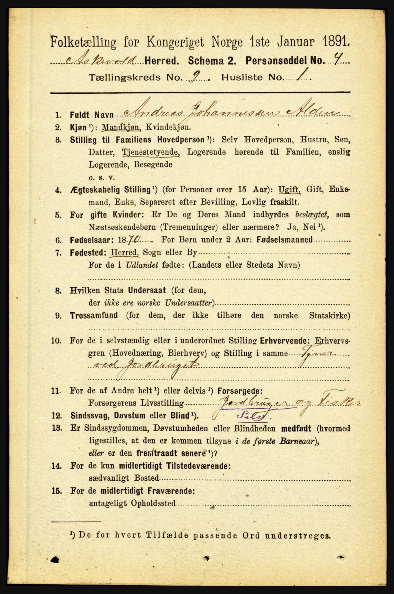 RA, 1891 census for 1428 Askvoll, 1891, p. 2555