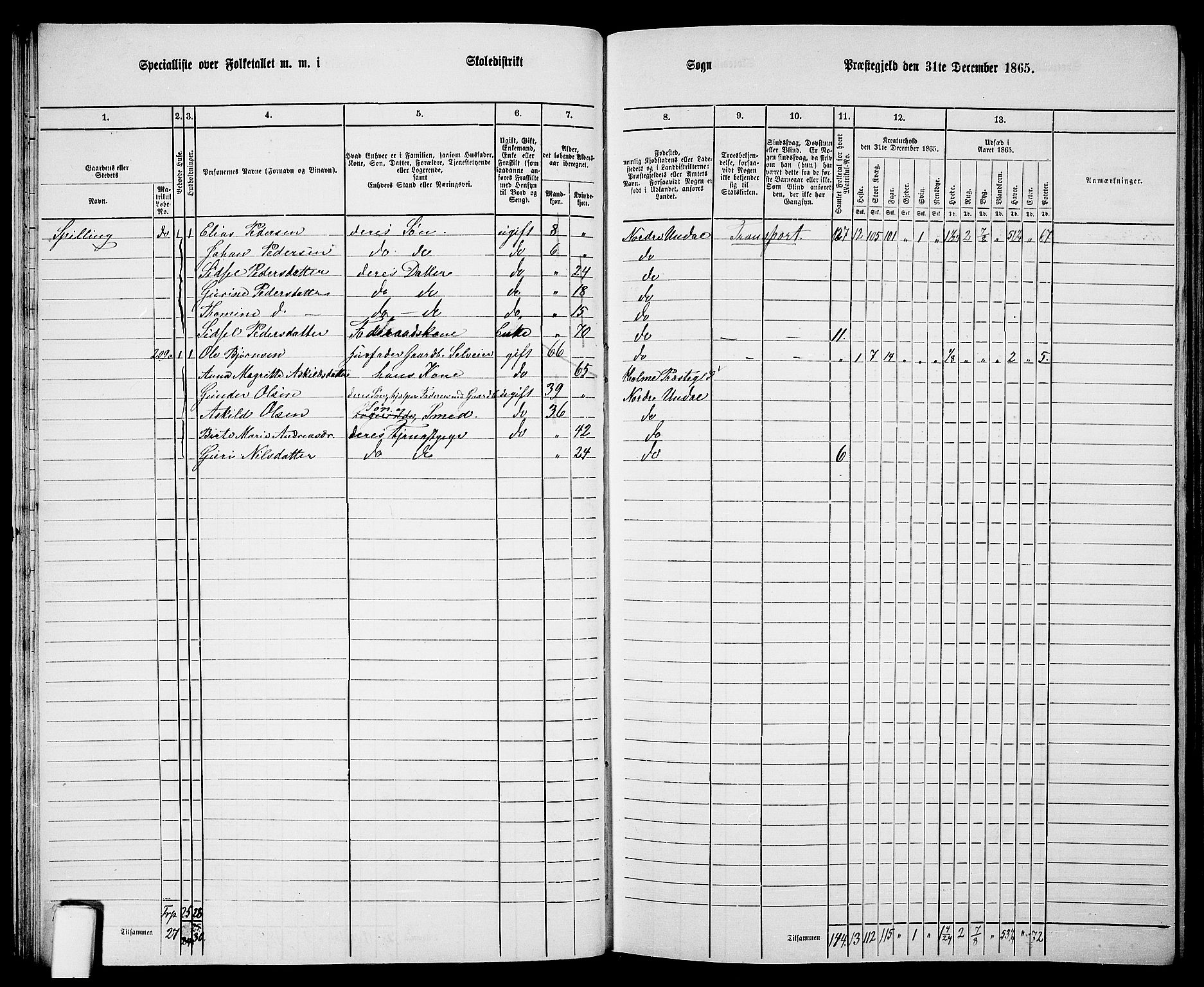 RA, 1865 census for Nord-Audnedal, 1865, p. 26