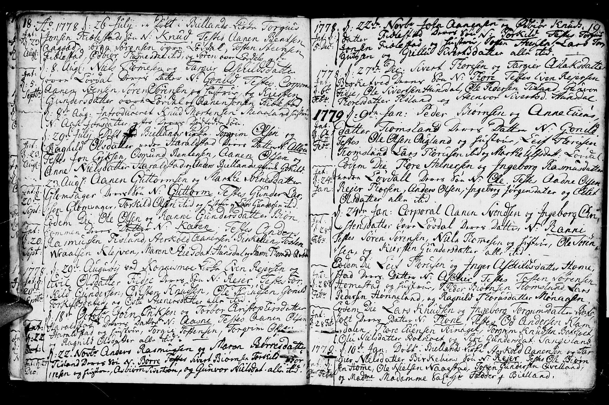 Holum sokneprestkontor, AV/SAK-1111-0022/F/Fa/Fab/L0004: Parish register (official) no. A 4, 1774-1847, p. 18-19