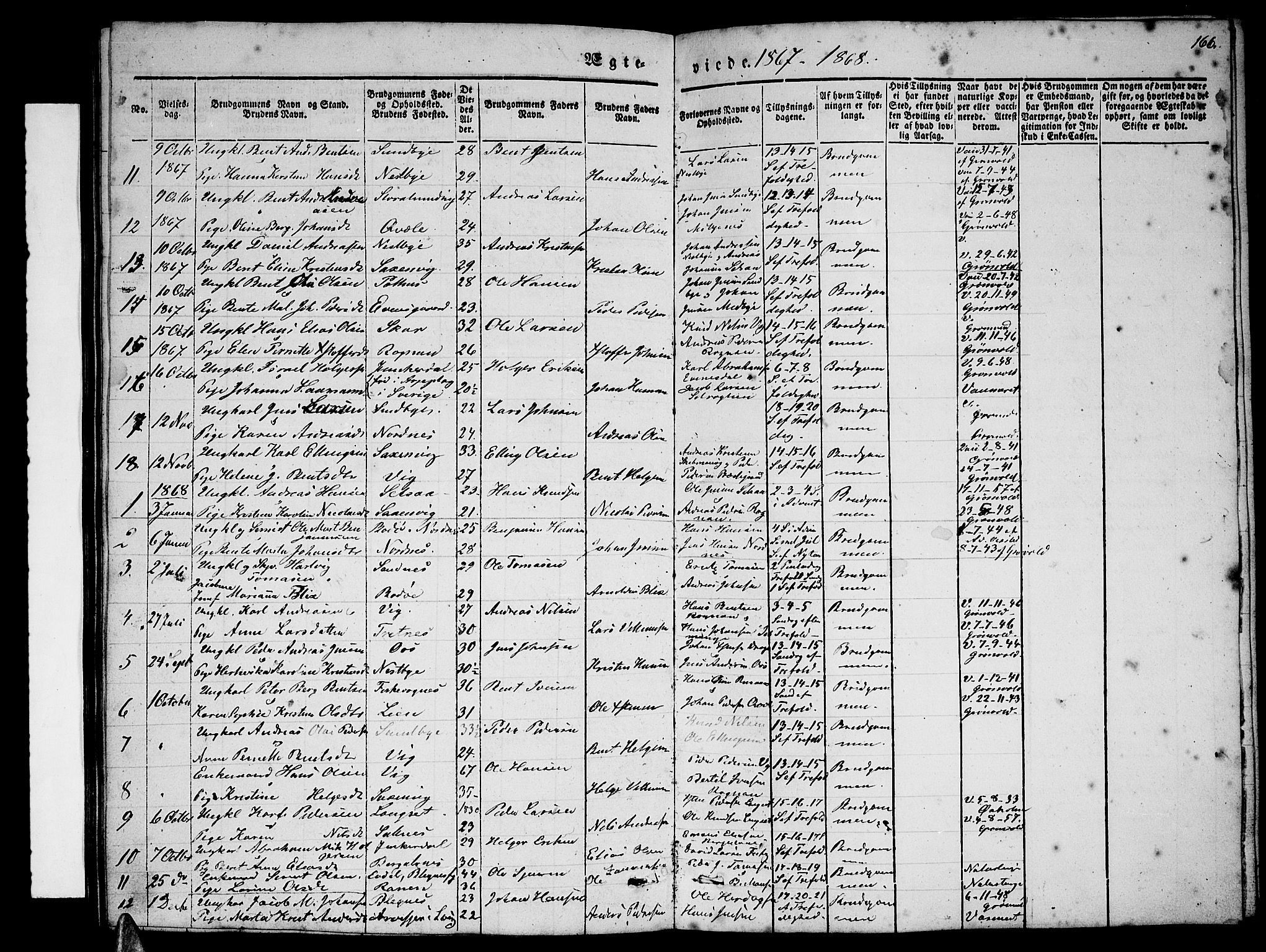 Ministerialprotokoller, klokkerbøker og fødselsregistre - Nordland, SAT/A-1459/847/L0678: Parish register (copy) no. 847C06, 1854-1870, p. 166a