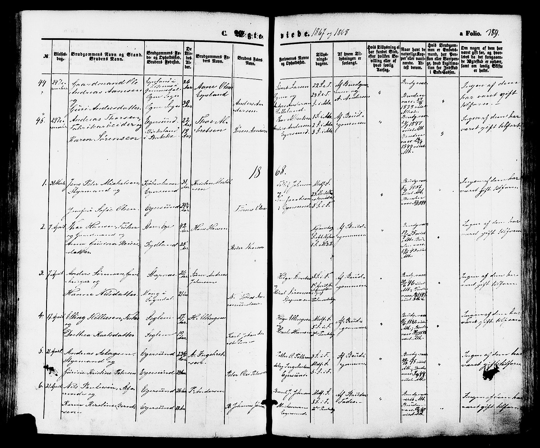 Eigersund sokneprestkontor, SAST/A-101807/S08/L0014: Parish register (official) no. A 13, 1866-1878, p. 389