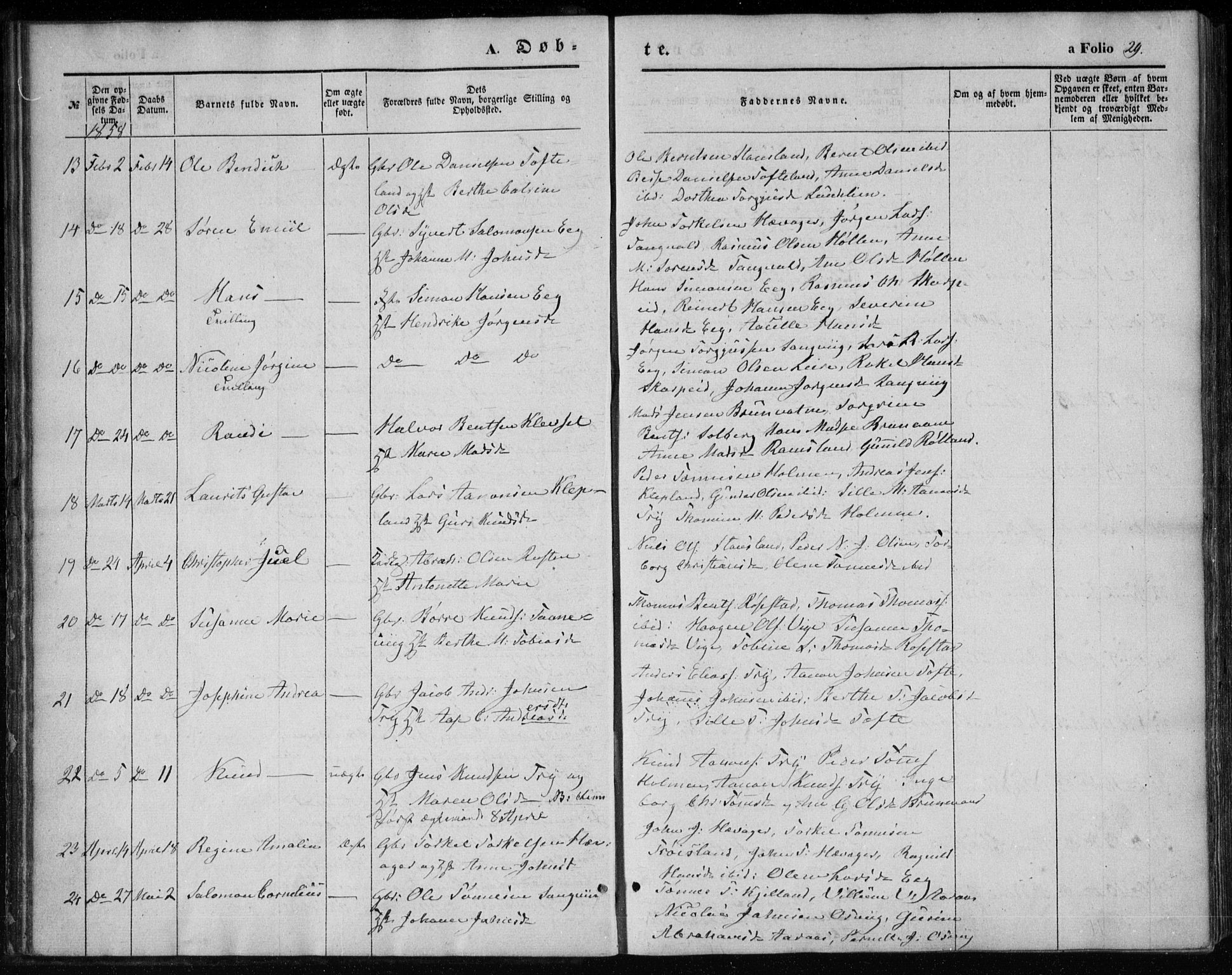 Søgne sokneprestkontor, SAK/1111-0037/F/Fa/Fab/L0010: Parish register (official) no. A 10, 1853-1869, p. 29